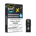Flavour Beast Flow Pods Bussin Banana Iced 3-pack with a single black pod, 20mg/mL nicotine.