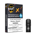 Flavour Beast Flow Pods Mad Mango Peach 3-pack with a single black pod, 20mg/mL nicotine.