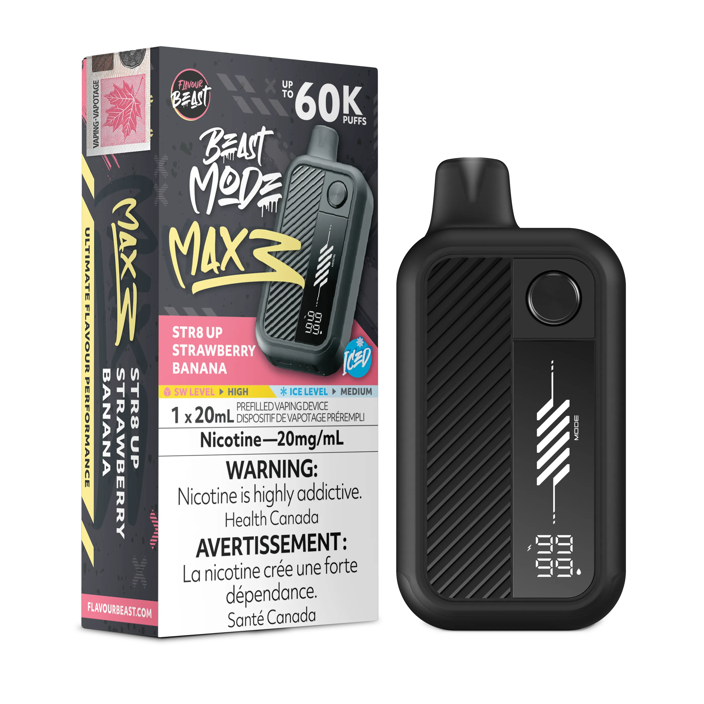 STR8 UP Strawberry Banana Iced Flavour Beast Mode Max 3 - Disposable Vape 60K by FLAVOUR BEAST