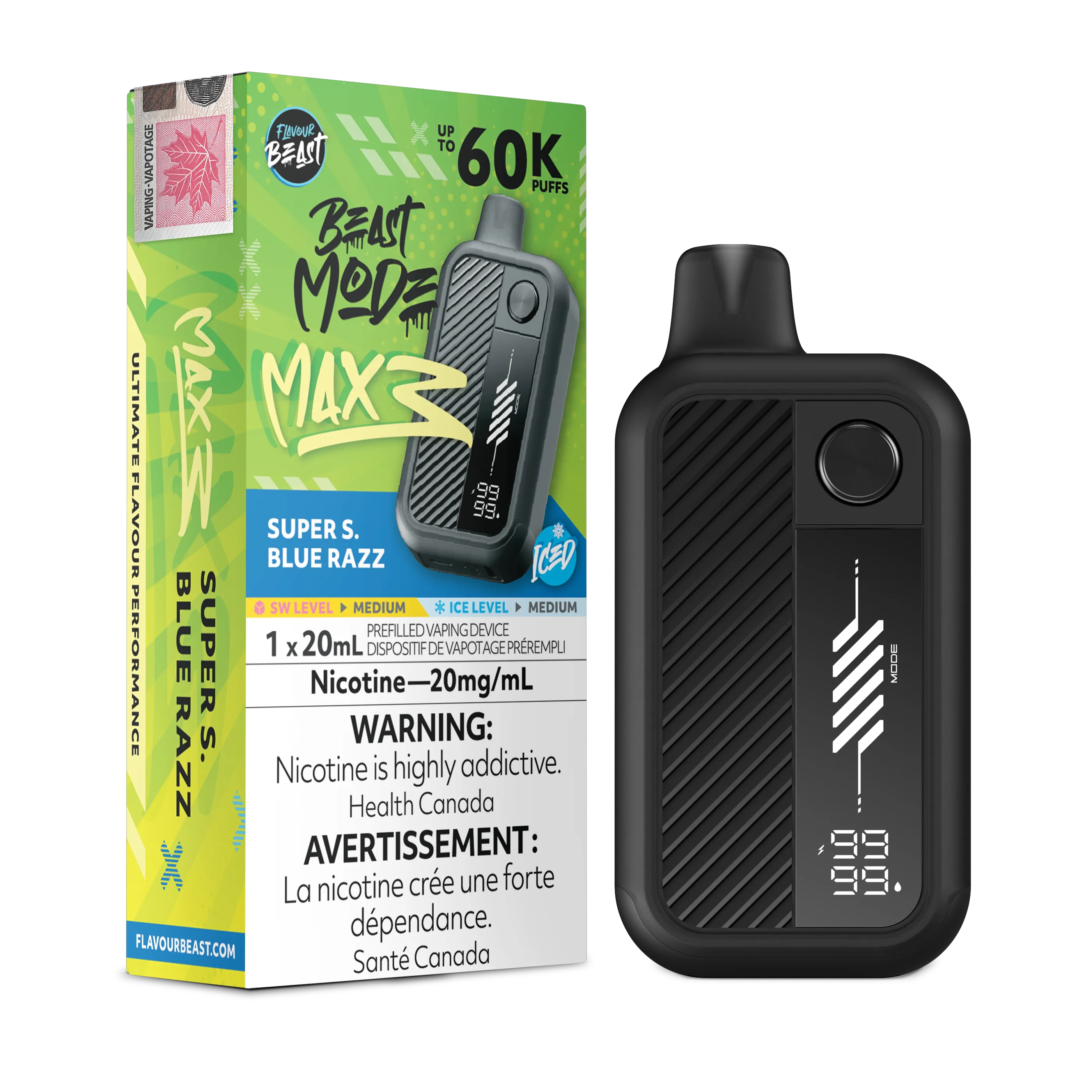 Super S. Blue Razz Iced Flavour Beast Mode Max 3 - Disposable Vape 60K by FLAVOUR BEAST