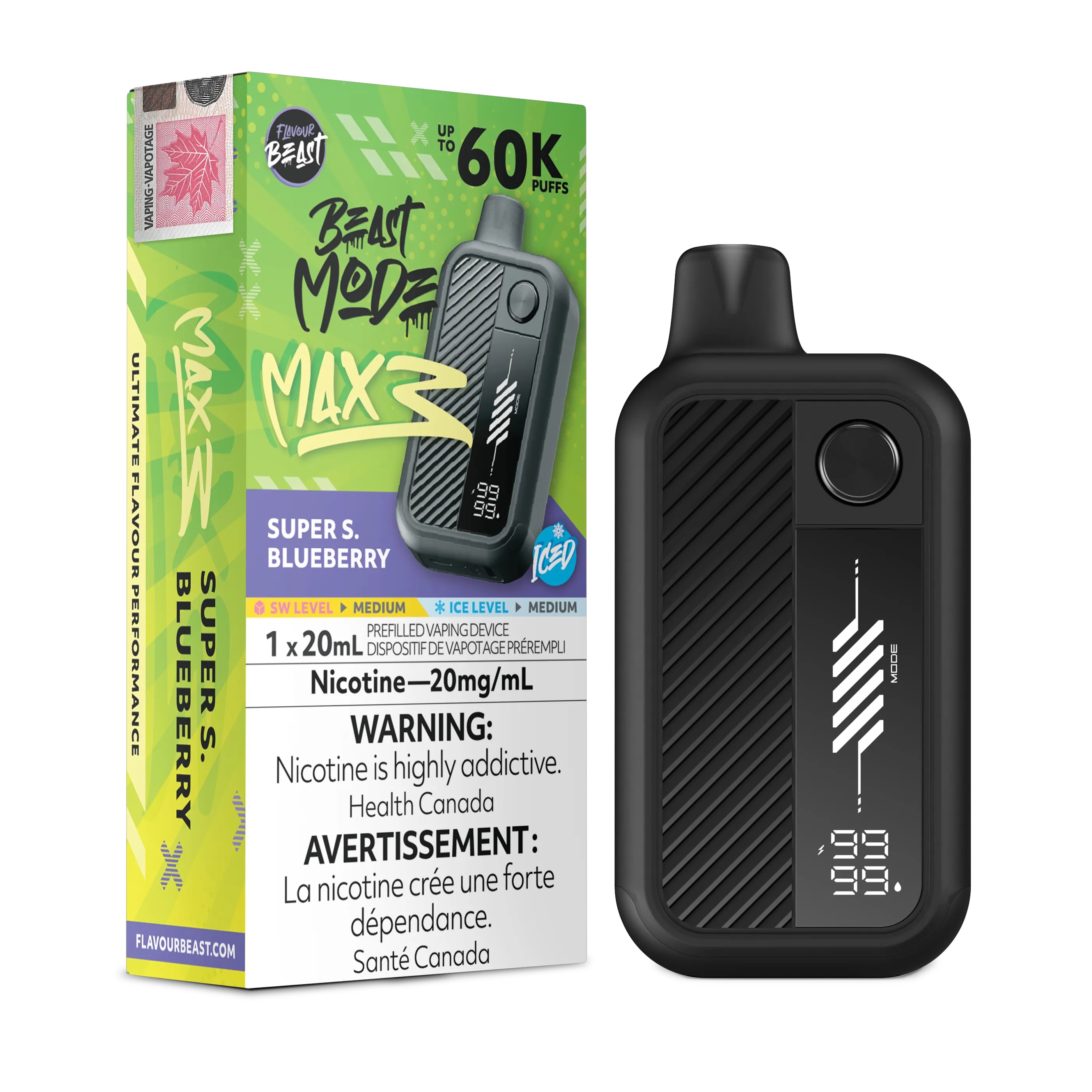 Super S. Blueberry Iced Flavour Beast Mode Max 3 - Disposable Vape 60K by FLAVOUR BEAST