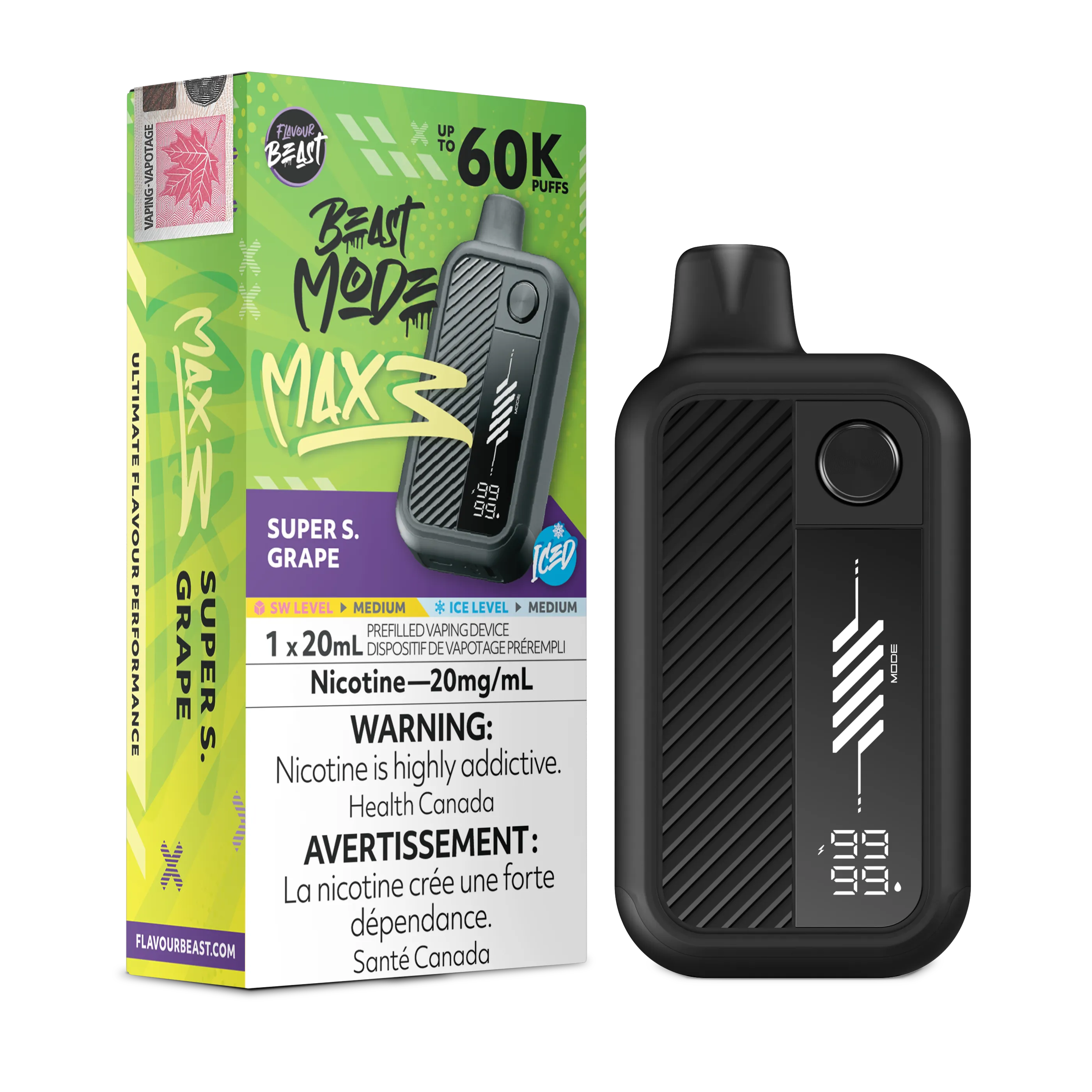 Super S. Grape Iced Flavour Beast Mode Max 3 - Disposable Vape 60K by FLAVOUR BEAST