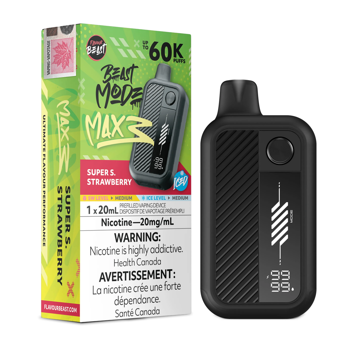 Super S. Strawberry Iced Flavour Beast Mode Max 3 - Disposable Vape 60K by FLAVOUR BEAST