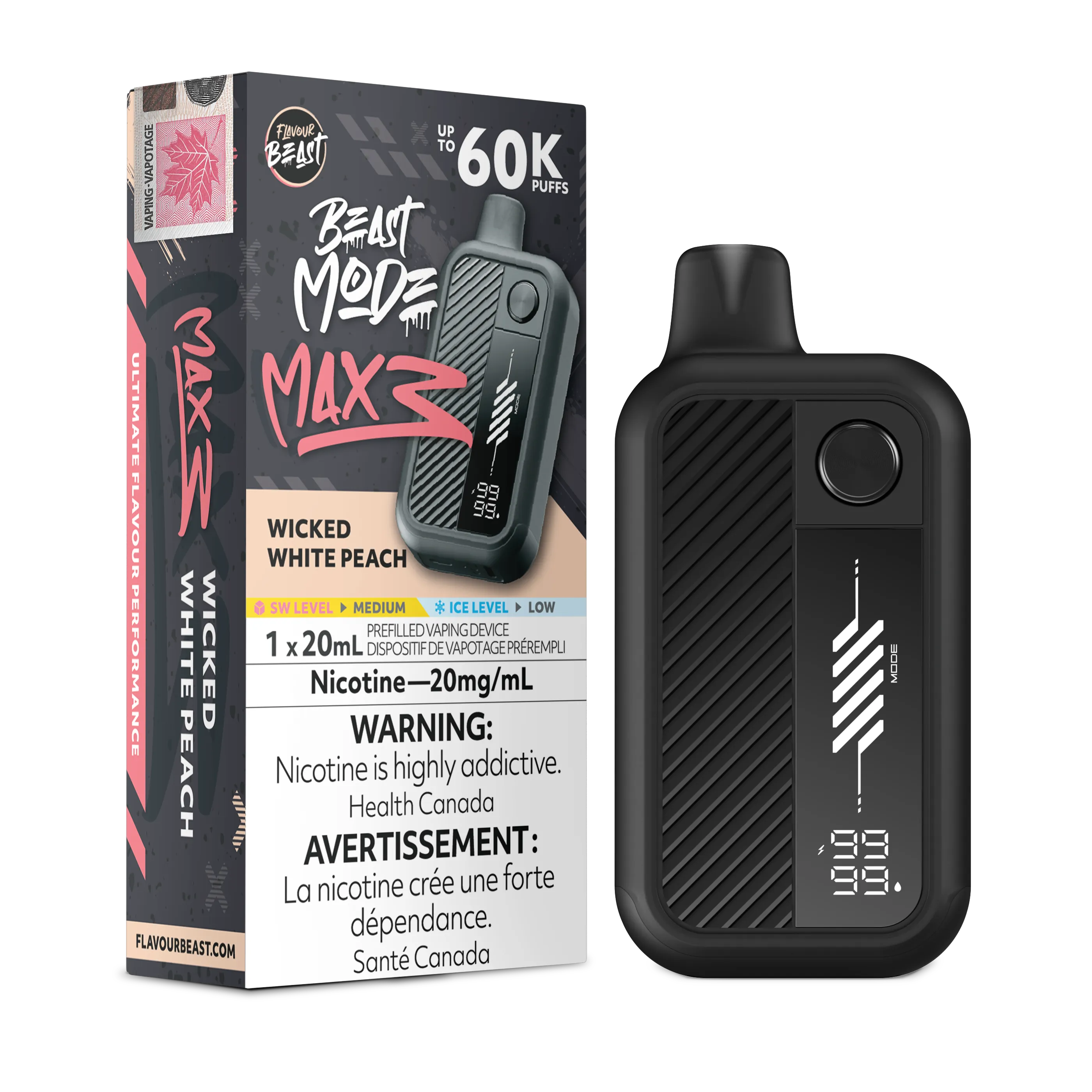 Wicked White Peach Flavour Beast Mode Max 3 - Disposable Vape 60K by FLAVOUR BEAST
