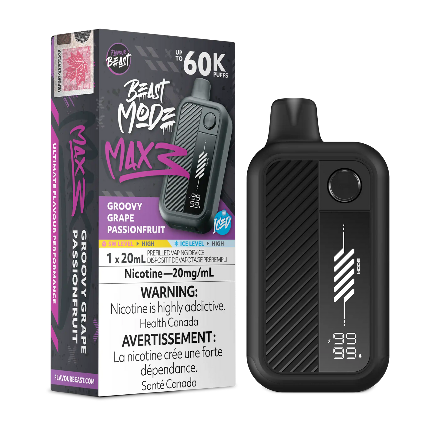 Groovy Grape Passionfruit Iced Flavour Beast Mode Max 3 - Disposable Vape 60K