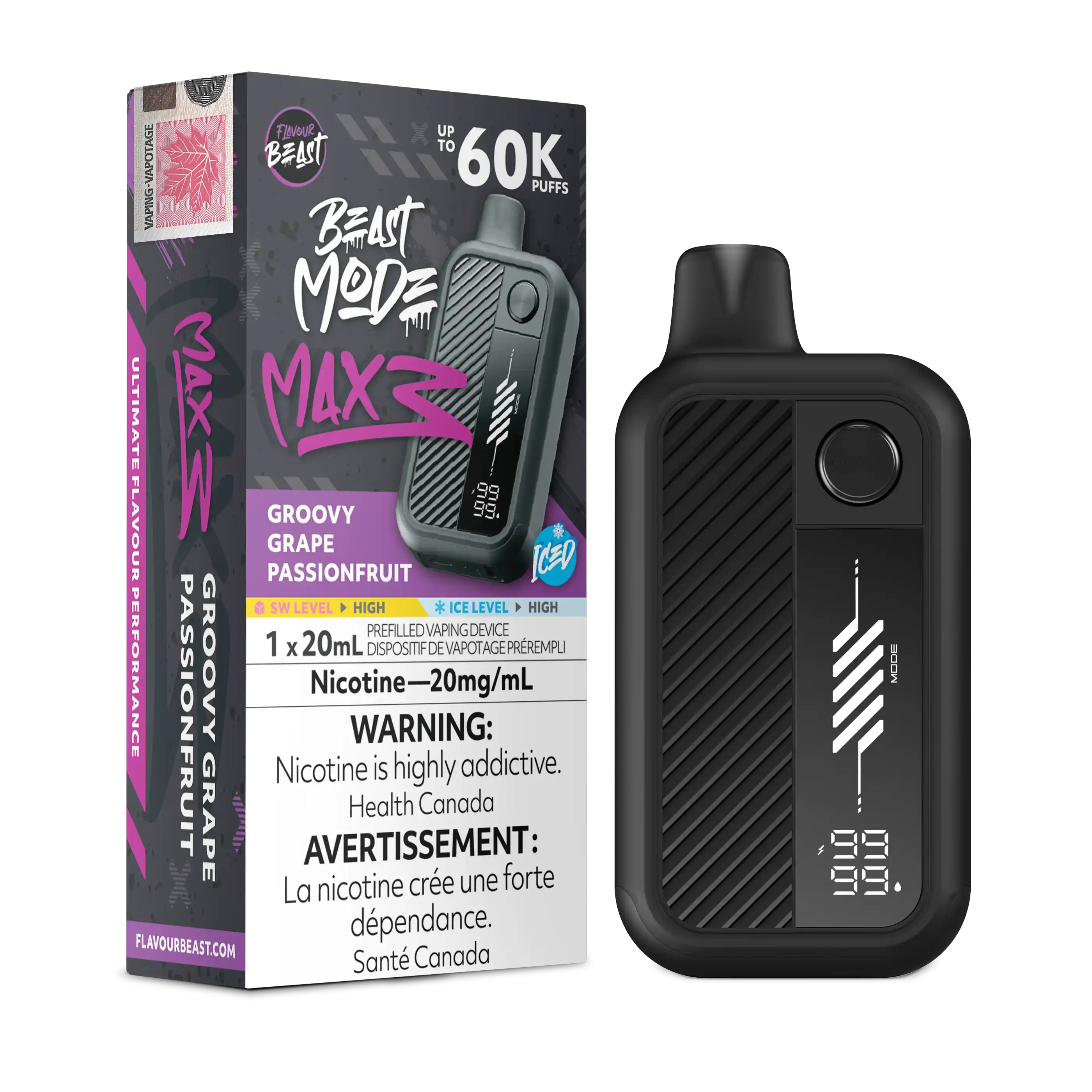 Groovy Grape Passionfruit Iced Flavour Beast Mode Max 3 - Disposable Vape 60K