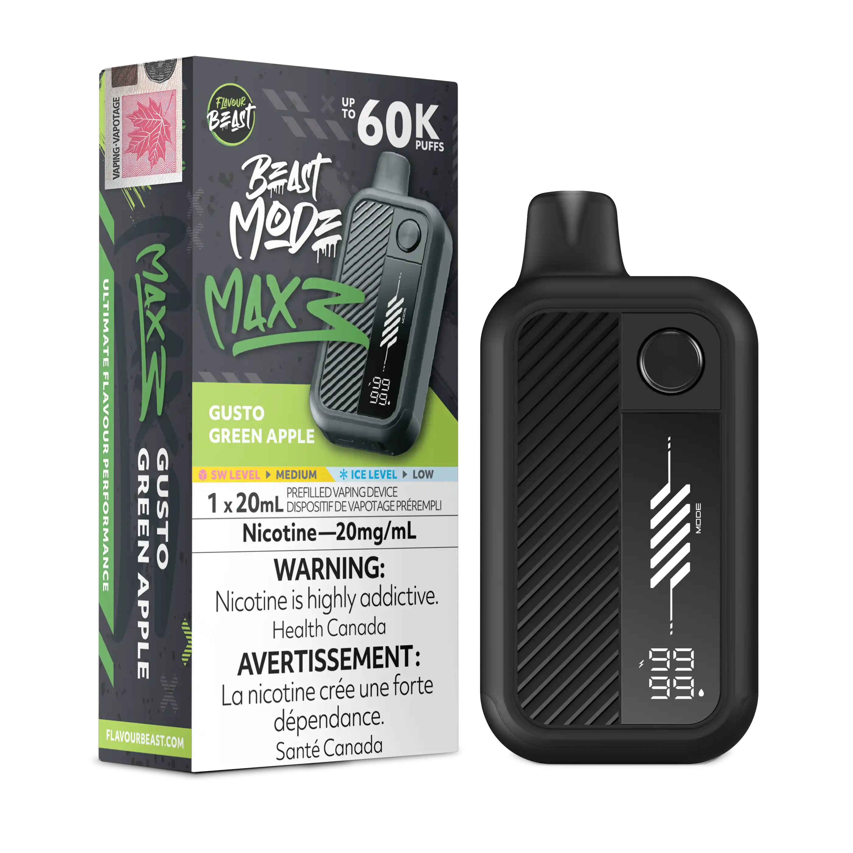 Gusto Green Apple Flavour Beast Mode Max 3 - Disposable Vape 60K