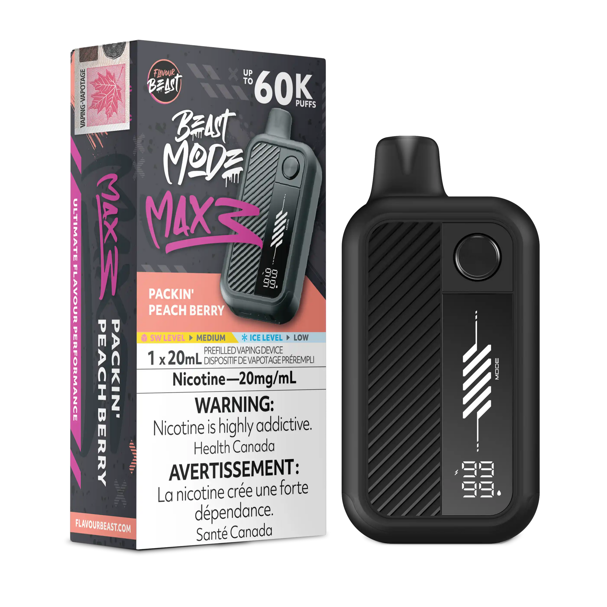 Packin' Peach Berry Flavour Beast Mode Max 3 - Disposable Vape 60K