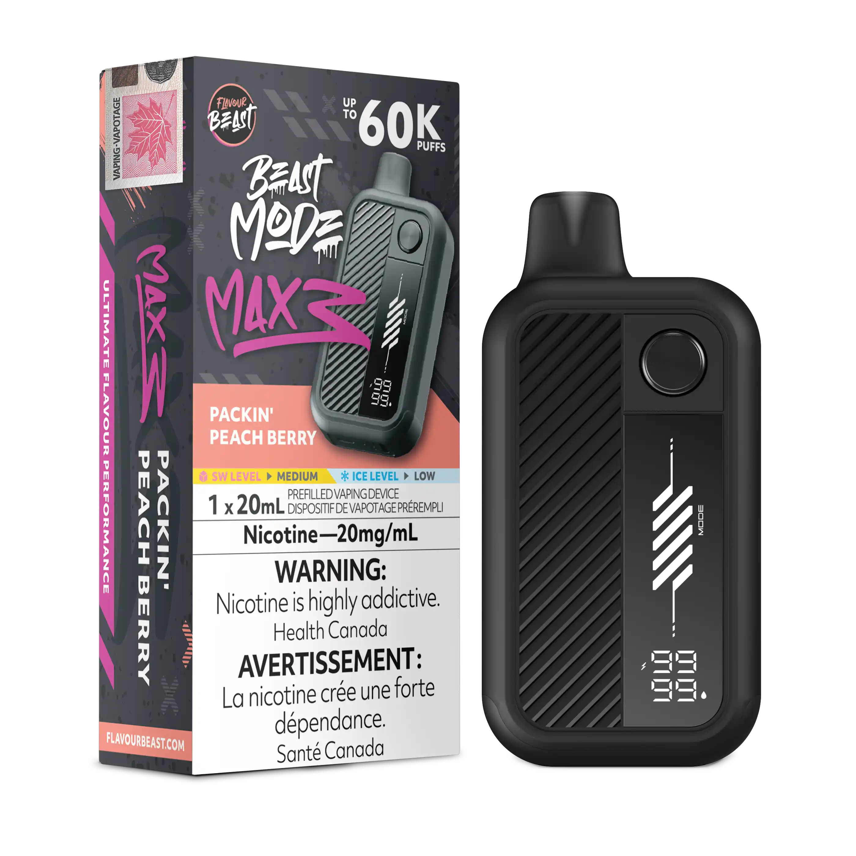 Packin' Peach Berry Flavour Beast Mode Max 3 - Disposable Vape 60K