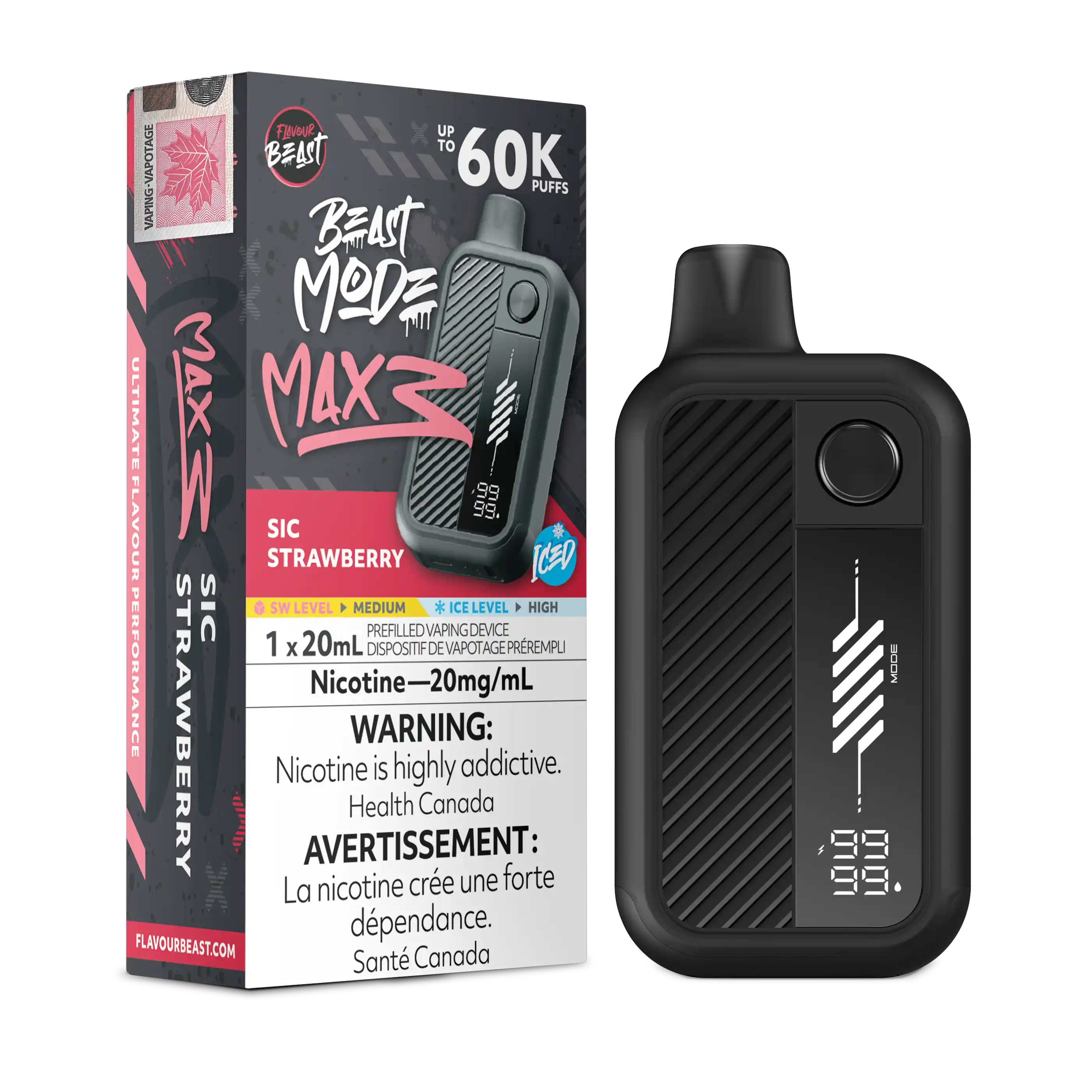 Sic Strawberry Iced Flavour Beast Mode Max 3 - Disposable Vape 60K