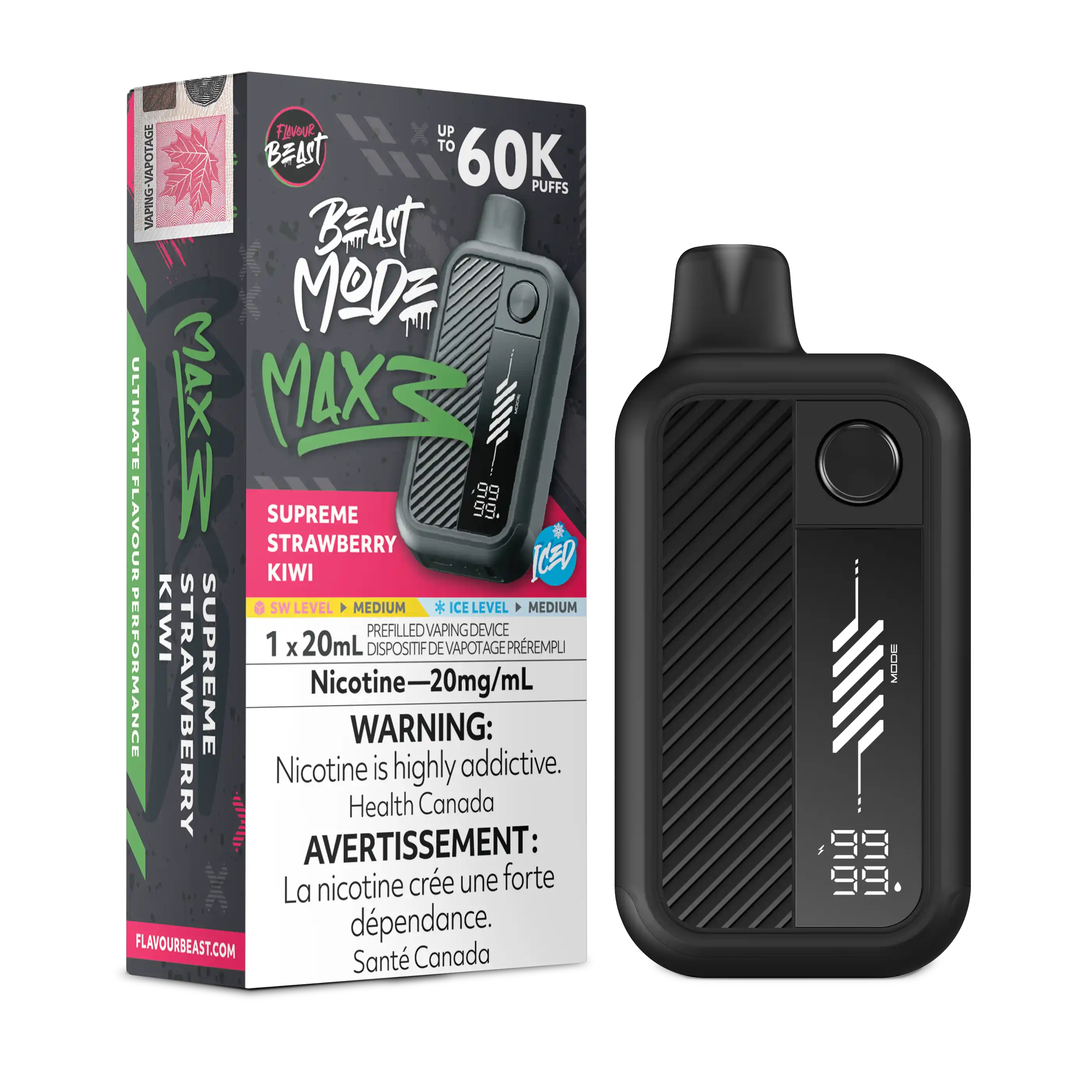 Supreme Strawberry Kiwi Iced Flavour Beast Mode Max 3 - Disposable Vape 60K