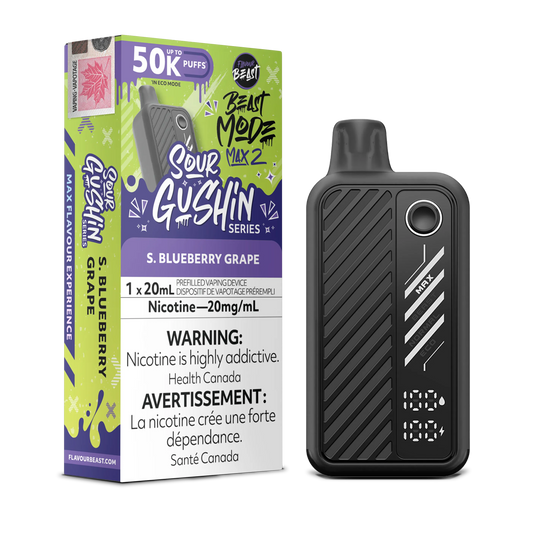 Sour Gushin S. Blueberry Grape Flavour Beast Mode Max 2 - Disposable 50K