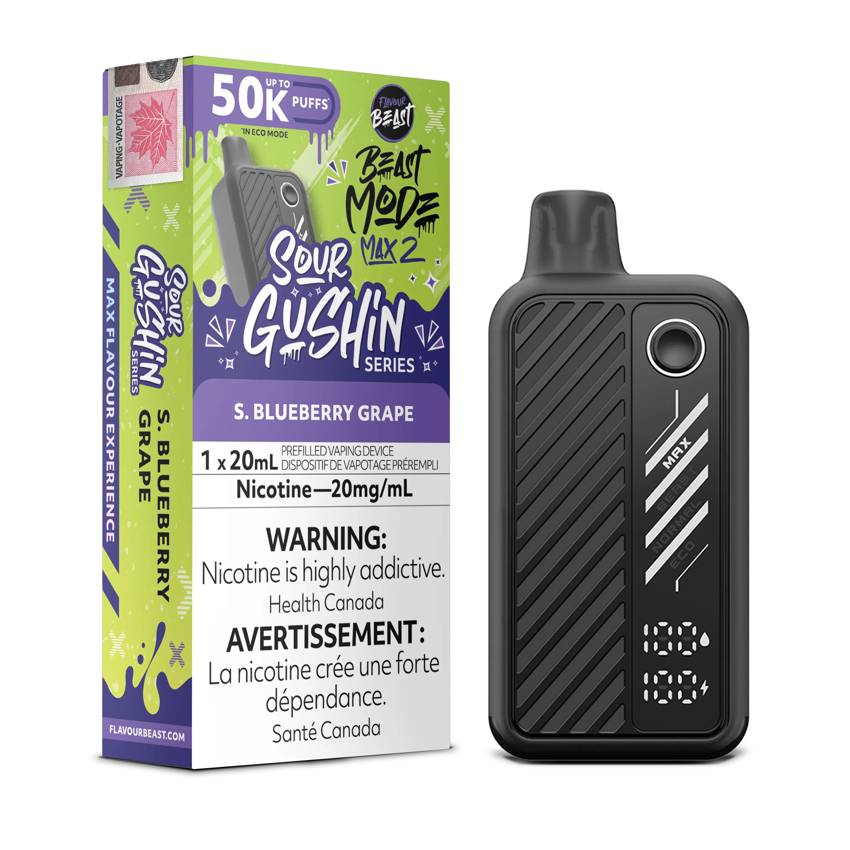 Sour Gushin S. Blueberry Grape Flavour Beast Mode Max 2 - Disposable 50K by FLAVOUR BEAST