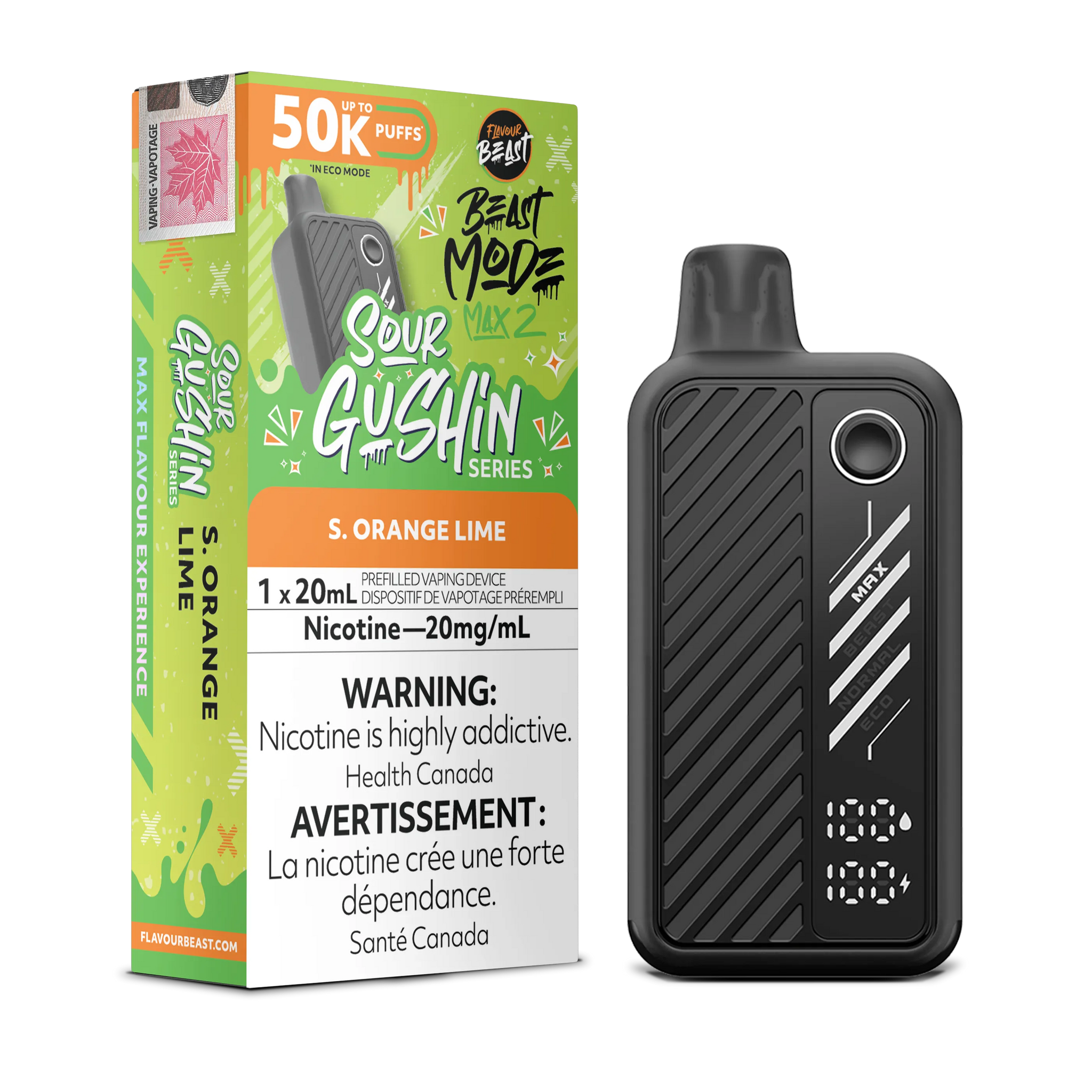 Sour Gushin S. Orange Lime Flavour Beast Mode Max 2 - Disposable 50K