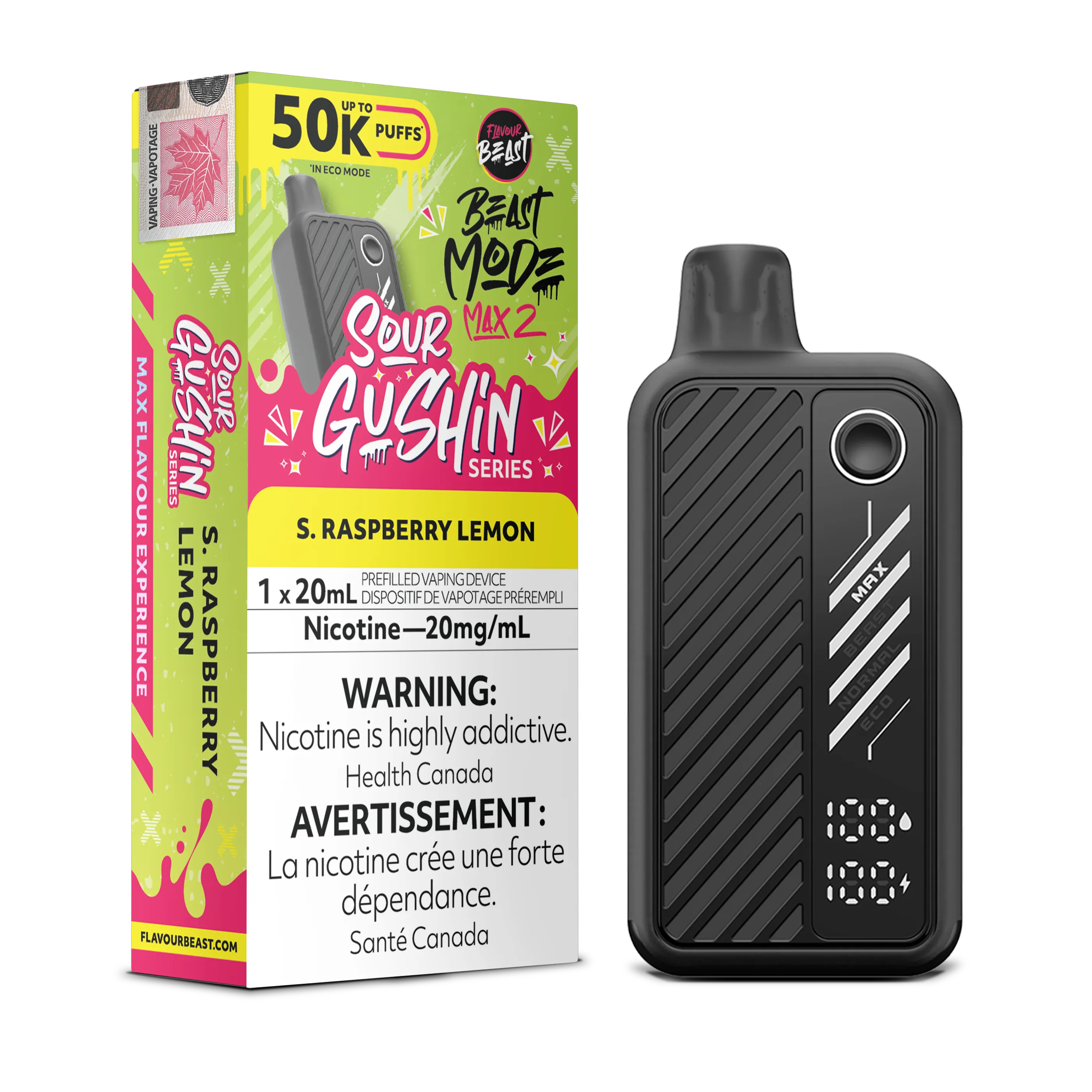 Sour Gushin S. Raspberry Lemon Flavour Beast Mode Max 2 - Disposable 50K