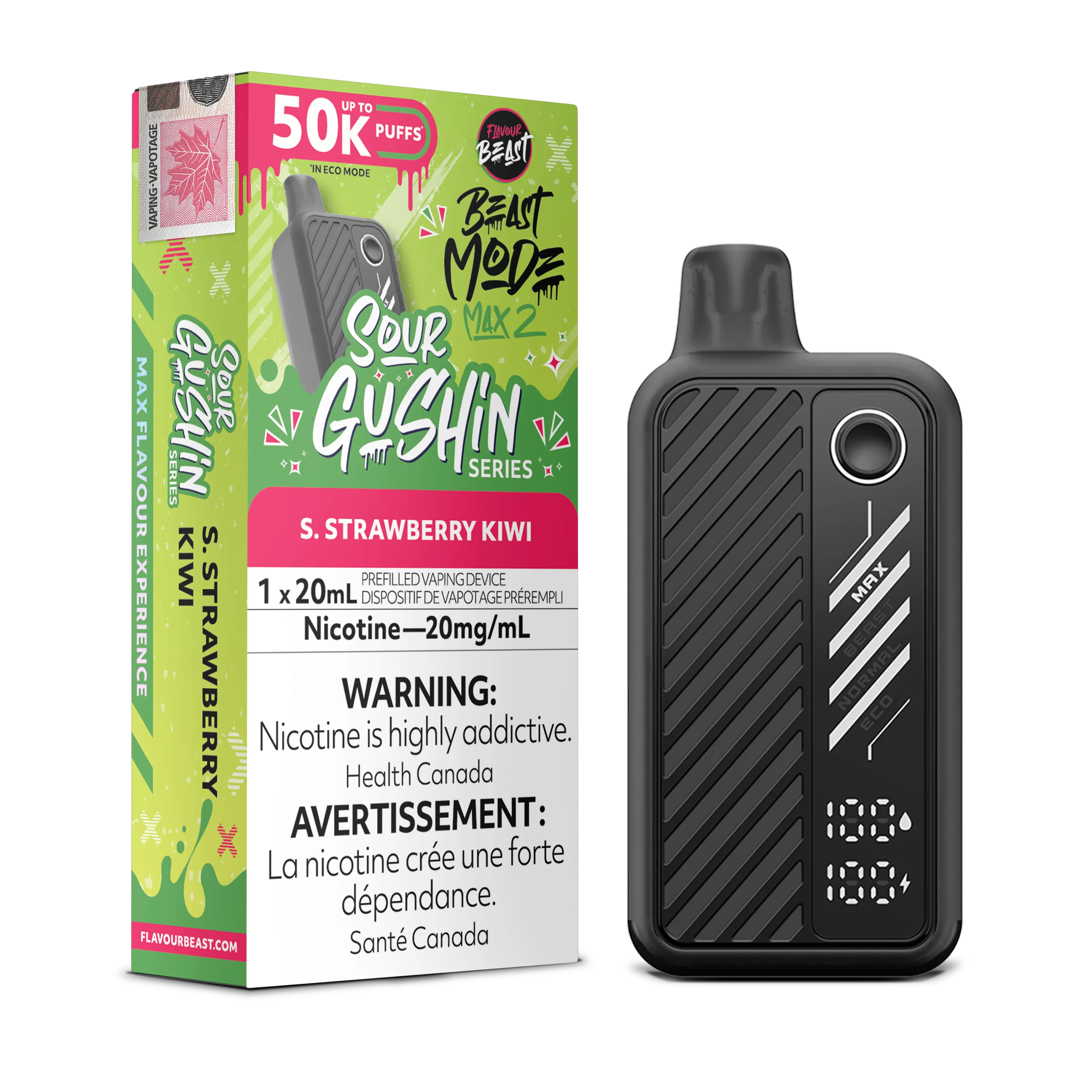 Sour Gushin S. Strawberry Kiwi Flavour Beast Mode Max 2 - Disposable 50K