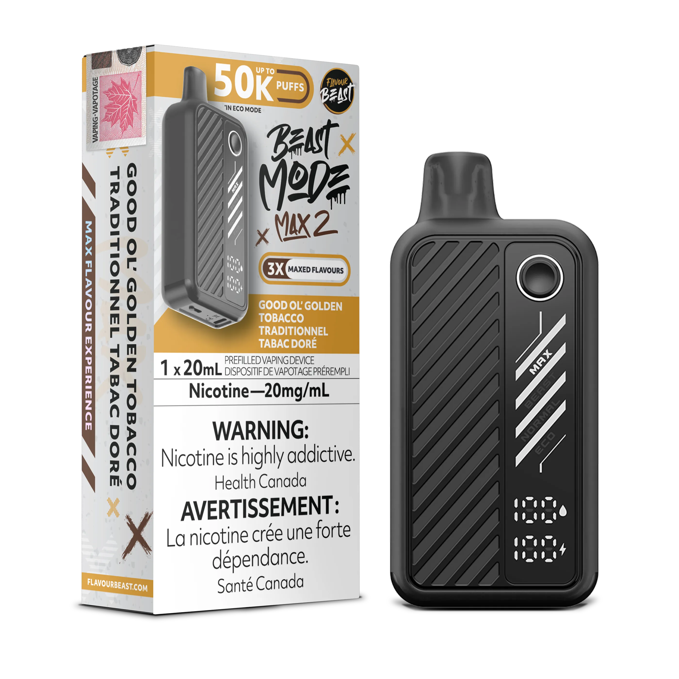 Good Ol' Golden Tobacco Flavour Beast Mode Max 2 - Disposable 50K by FLAVOUR BEAST