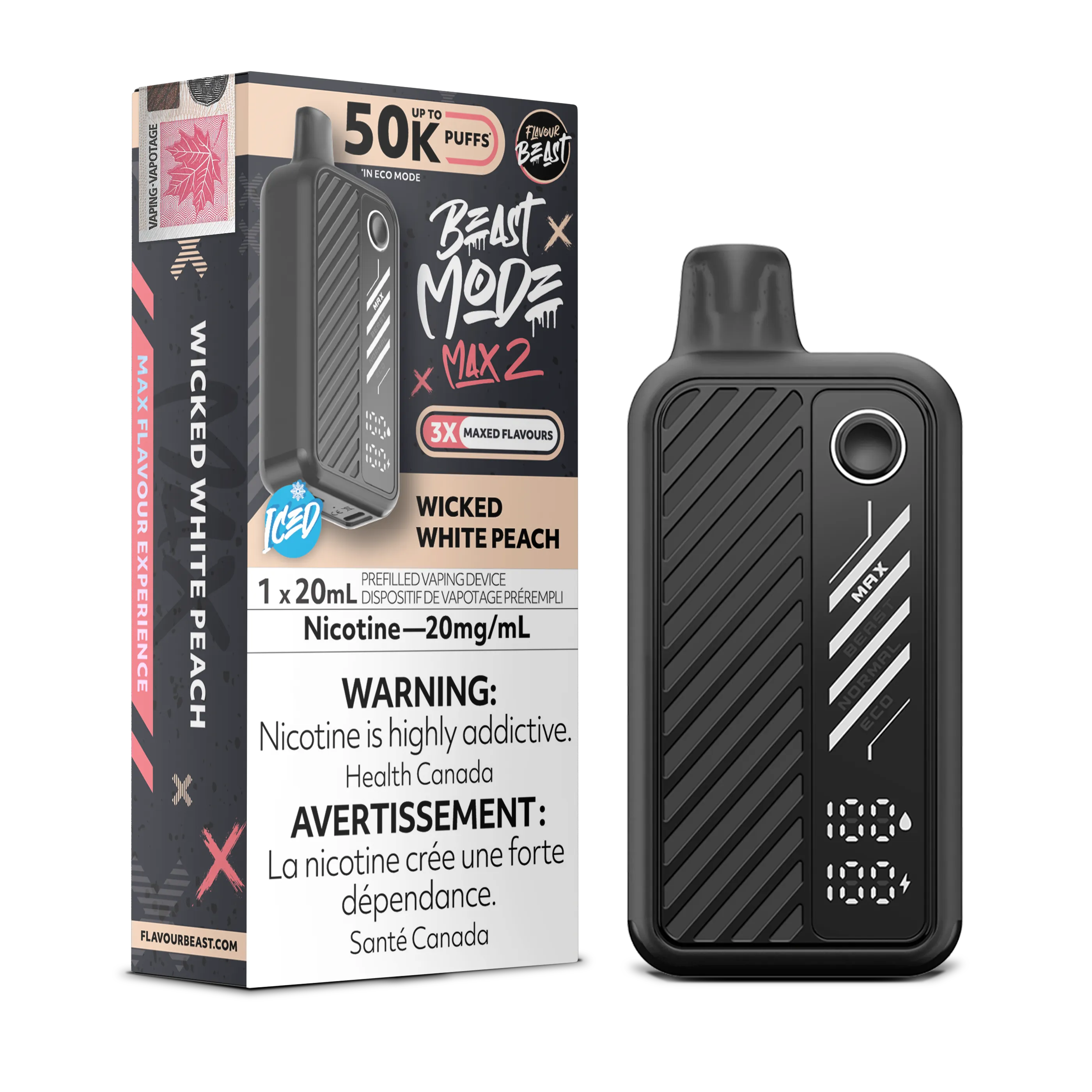 Wicked White Peach Flavour Beast Mode Max 2 - Disposable 50K by FLAVOUR BEAST