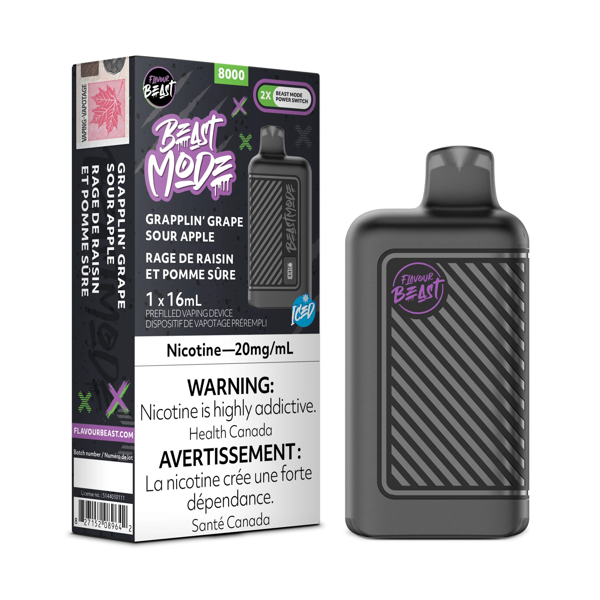 Grapplin' Grape Sour Apple Iced Flavour Beast Mode - Disposable 8K