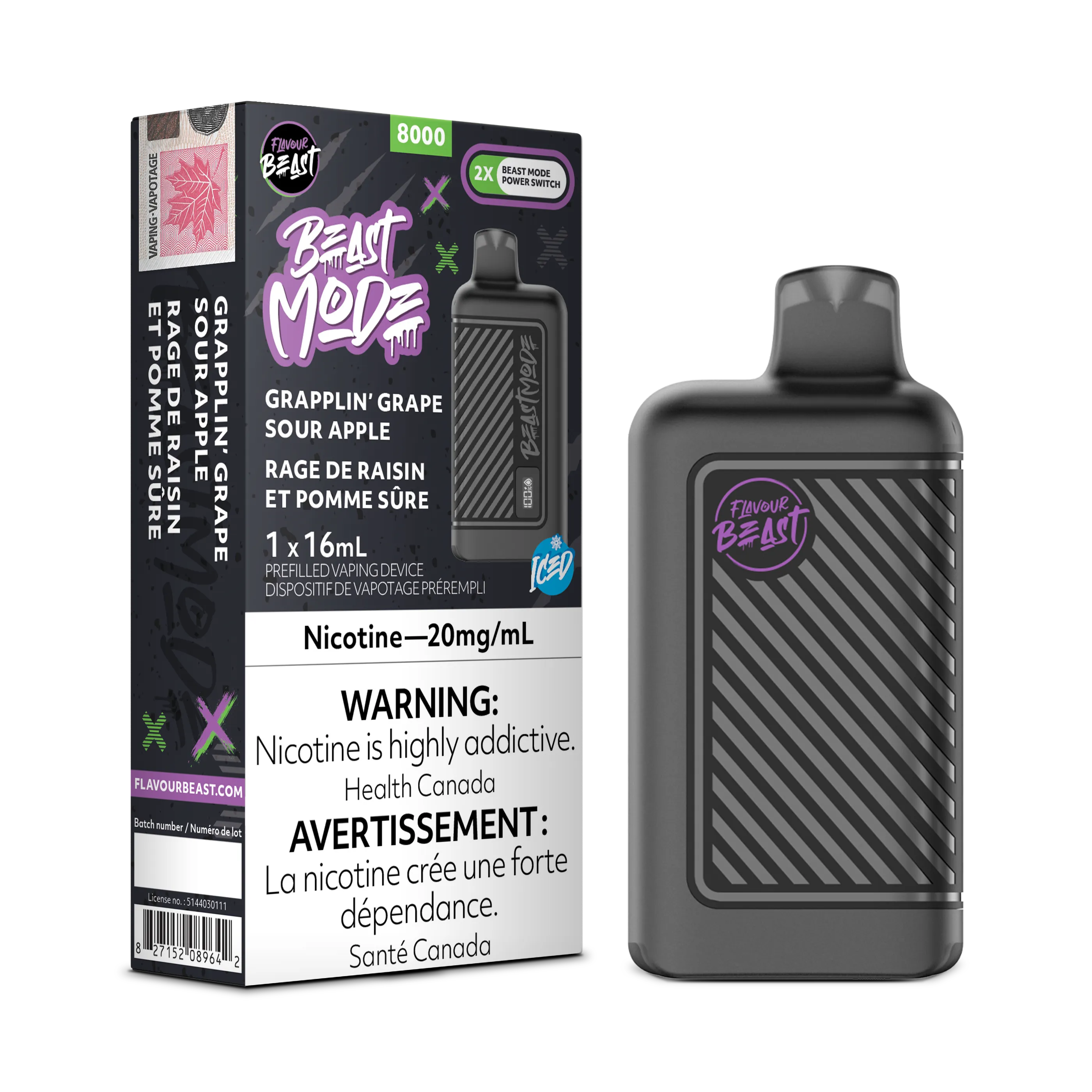 Grapplin' Grape Sour Apple Iced Flavour Beast Mode - Disposable 8K