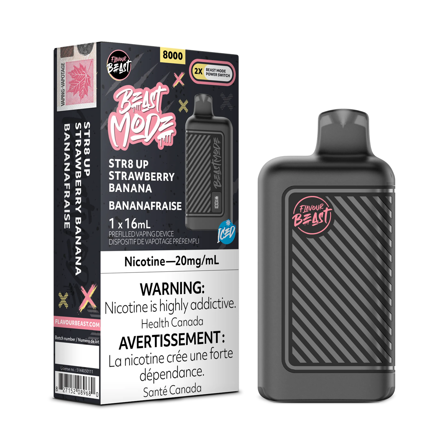 STR8 UP Strawberry Banana Iced Flavour Beast Mode - Disposable 8K