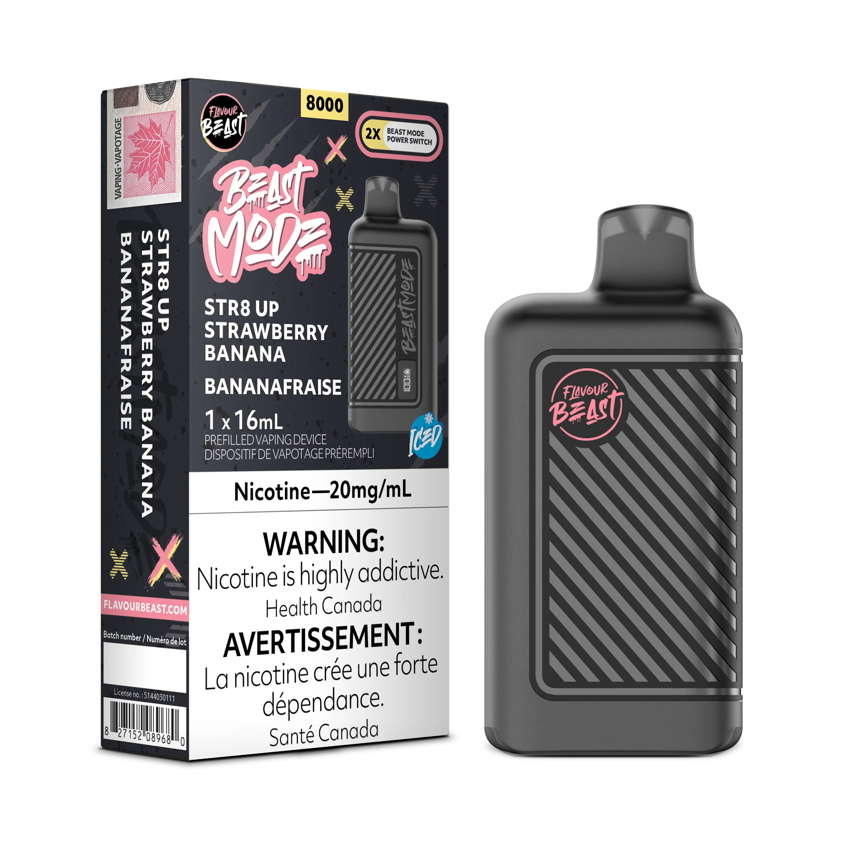 STR8 UP Strawberry Banana Iced Flavour Beast Mode - Disposable 8K