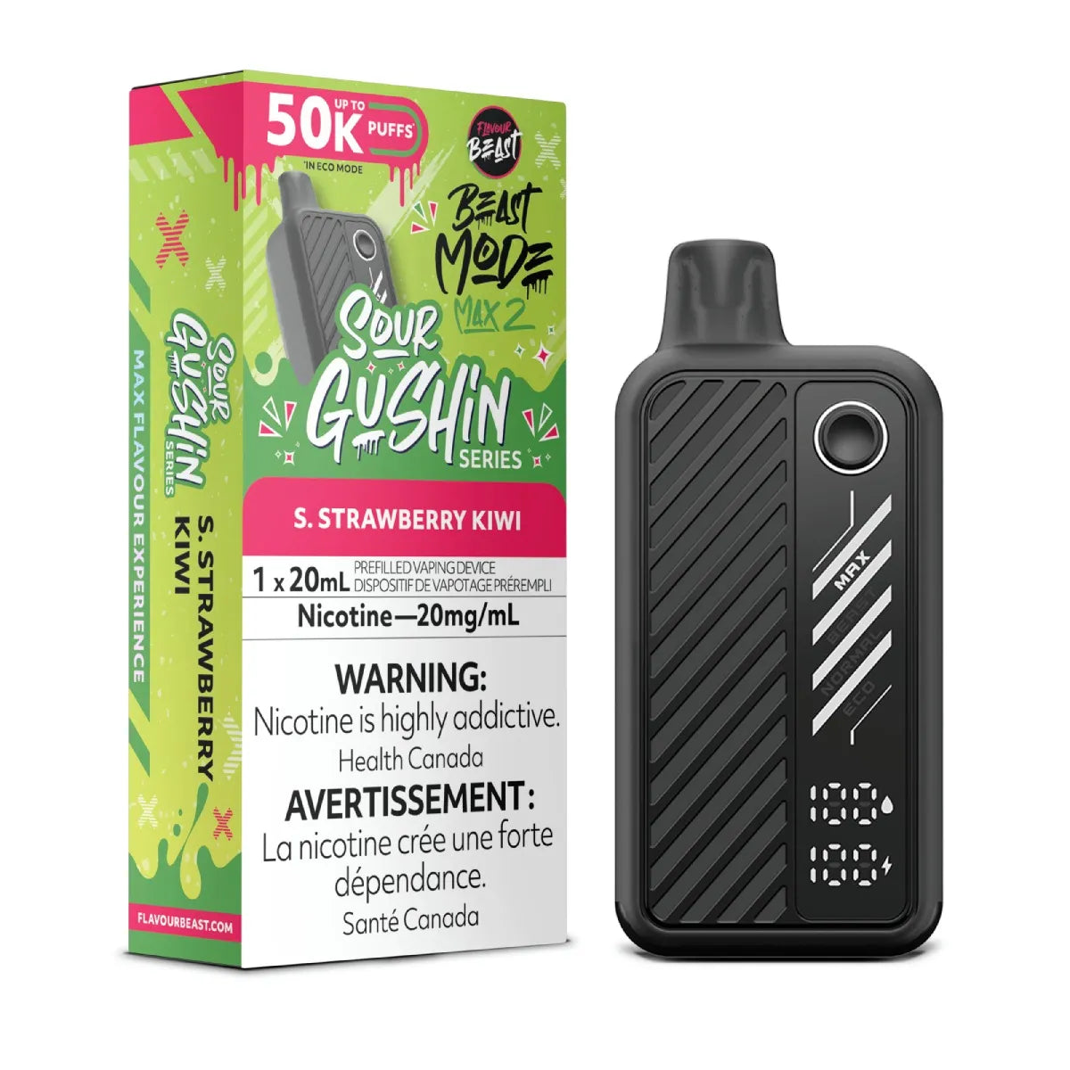 Flavour Beast Beast Mode Max 2 - Sour Gushin S. Strawberry Kiwi
