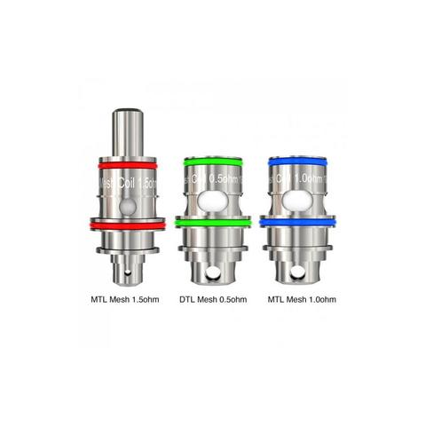 Three silver FreeMax Fireluke 22 coils with red, green, and blue O-rings, labeled 1.5Ω, 0.5Ω, and 1.0Ω.