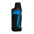 Geekvape Aegis Boost SE Edition Pod Mod Kit with a black body, iridescent rainbow trim, and blue stitched leather grip.