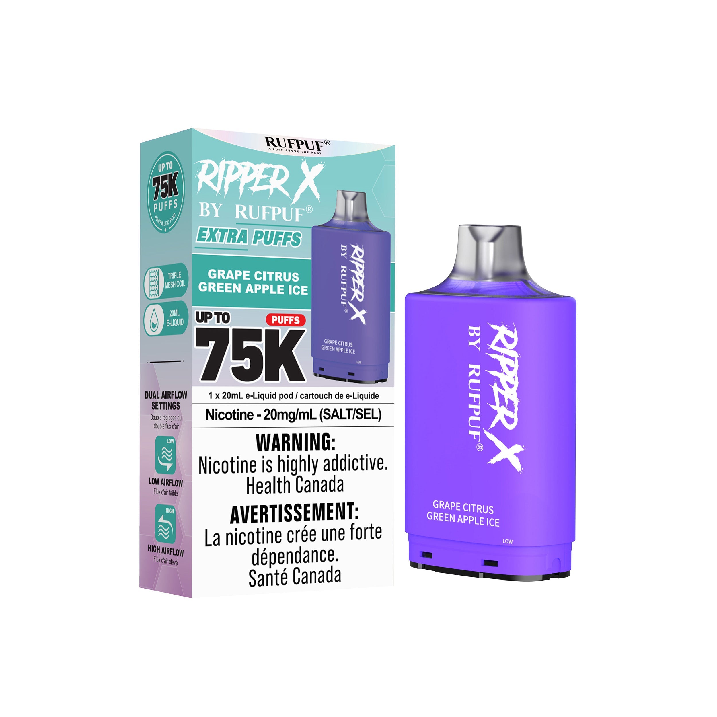 Grape citrus green apple ice Rufpuf Ripper X Pods 75K