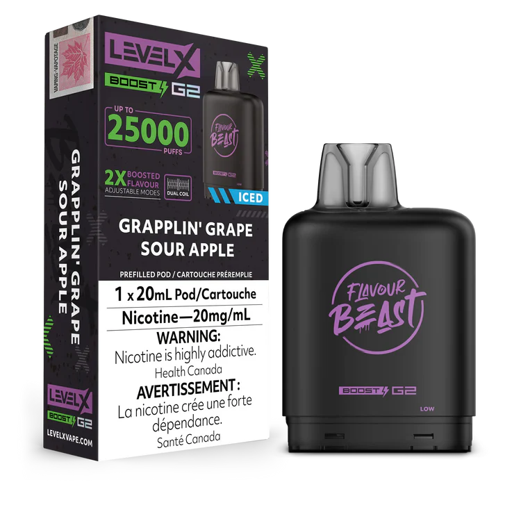 Grapplin' Grape Sour Apple Iced Flavour Beast Boost G2 Pods 25K