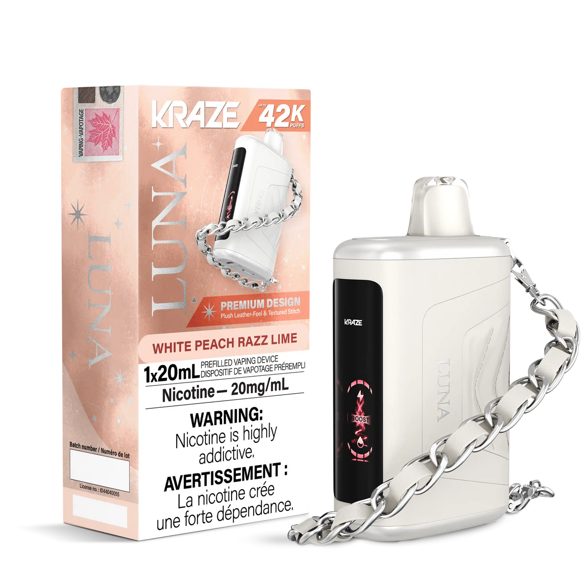 White Peach Razz Lime Kraze Luna - Disposable 42K by KRAZE