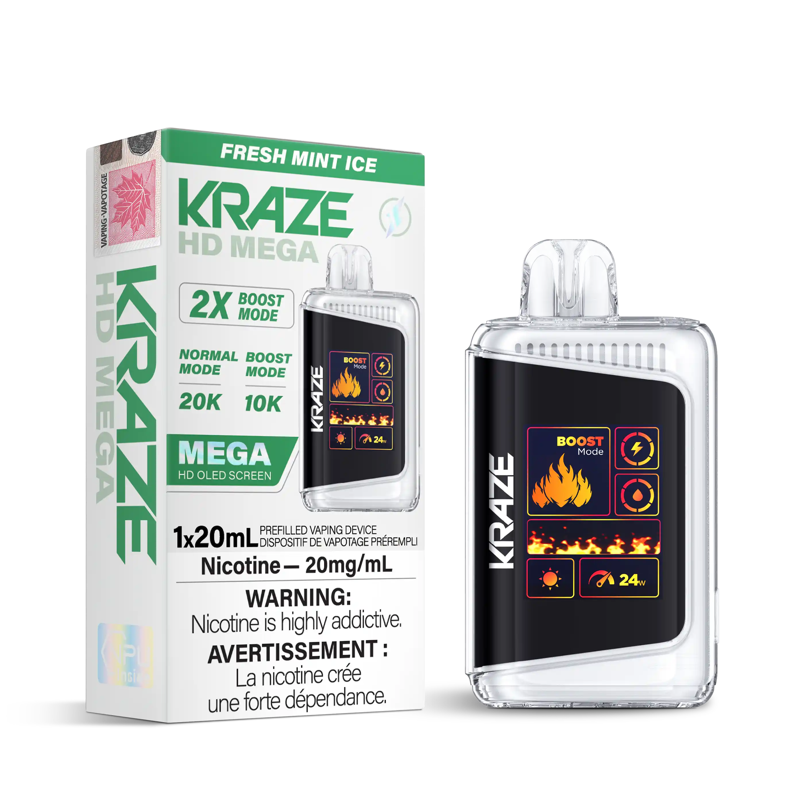 Fresh Mint Ice Kraze HD Mega - Disposable 20K by KRAZE