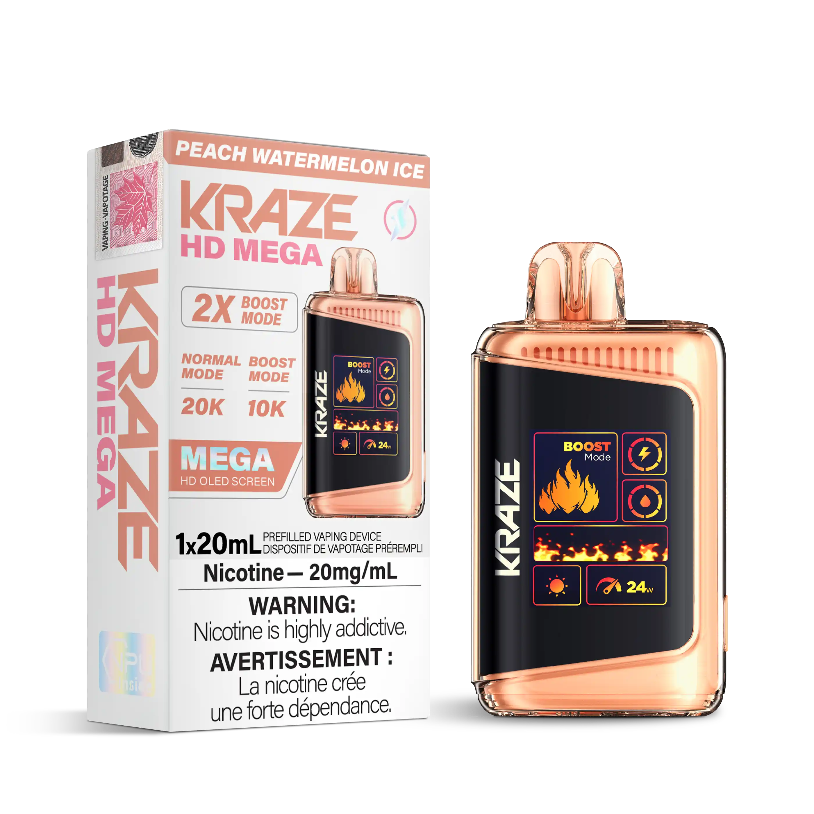 Peach Watermelon Ice Kraze HD Mega - Disposable 20K