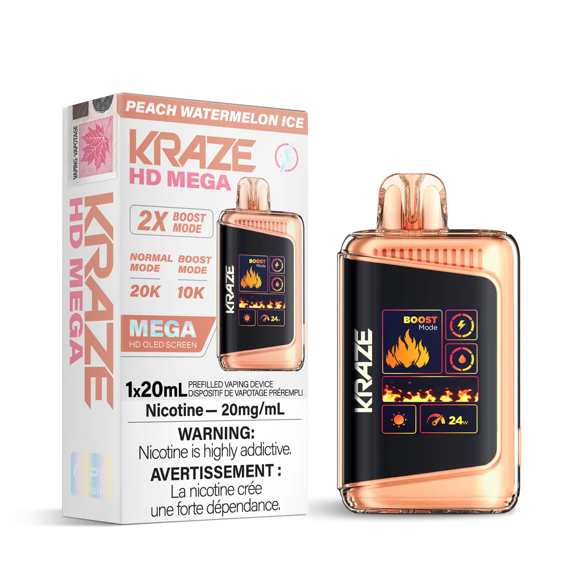 Peach Watermelon Ice Kraze HD Mega - Disposable 20K by KRAZE