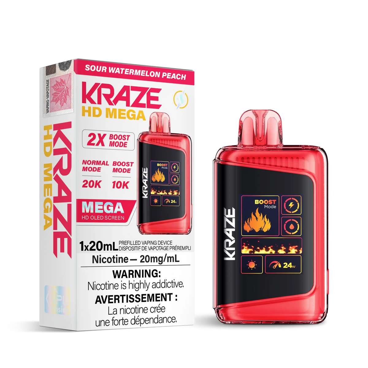 Sour Watermelon Peach Kraze HD Mega - Disposable 20K