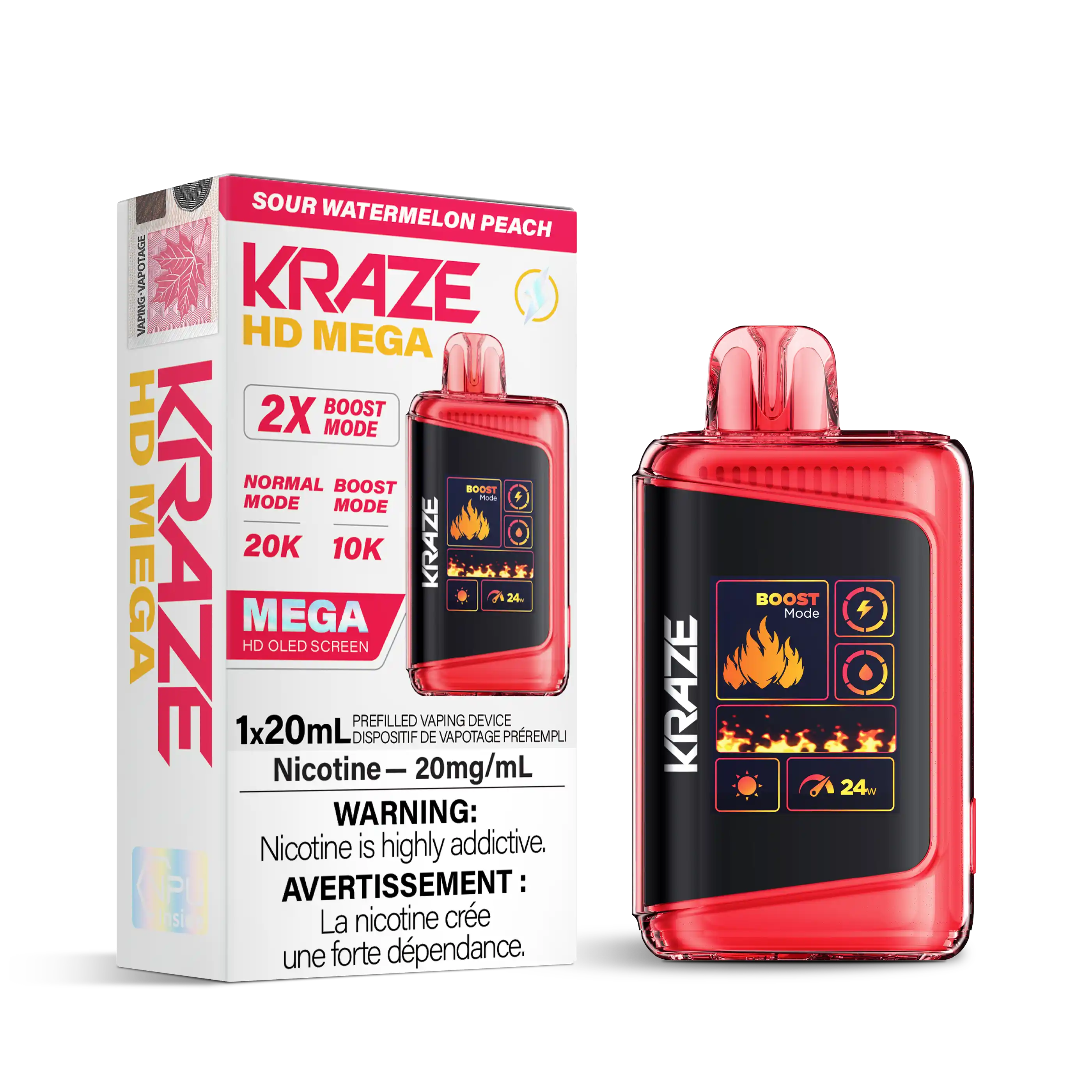 Sour Watermelon Peach Kraze HD Mega - Disposable 20K by KRAZE