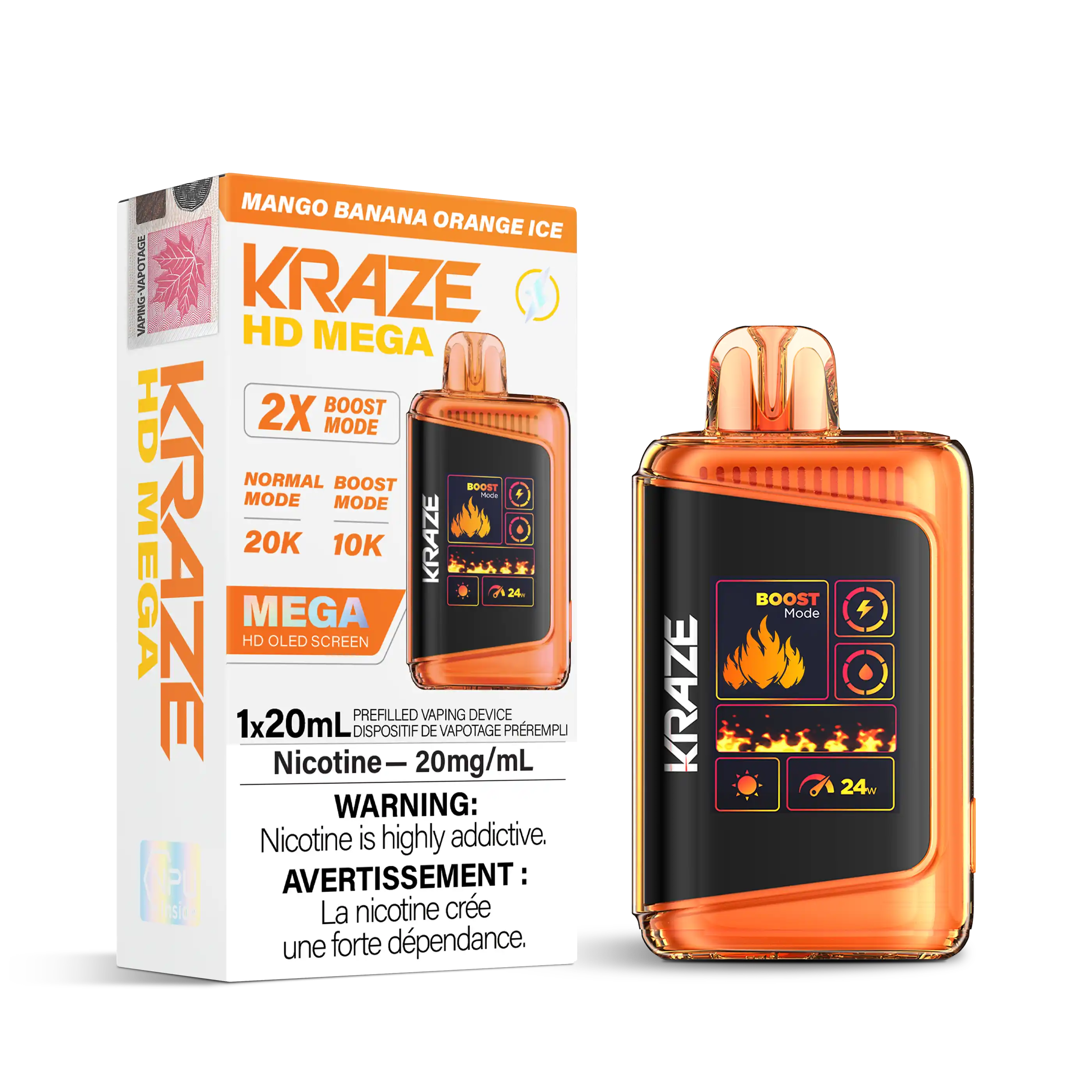 Mango Banana Orange Ice Kraze HD Mega - Disposable 20K Ice by KRAZE