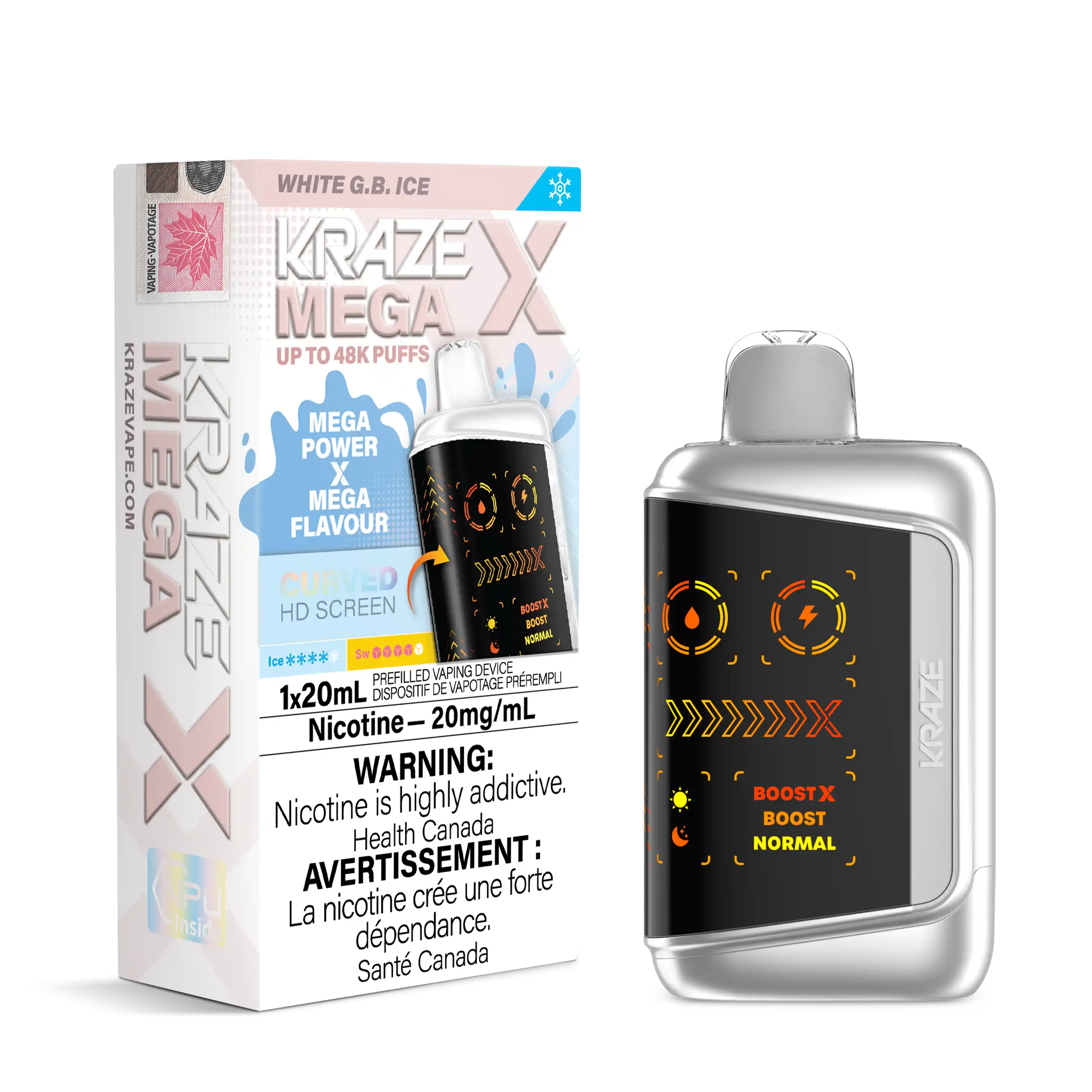 White G.B Ice Kraze Mega X - Disposable 48K by KRAZE
