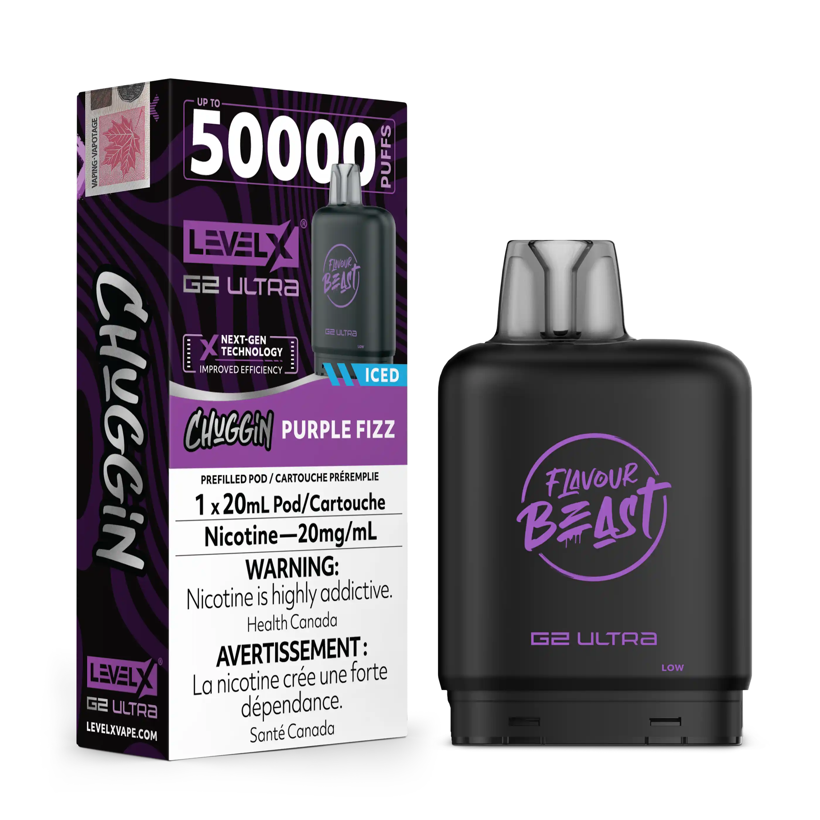 Purple Sparkle/Fizz Iced Chuggin by Level X Flavour Beast G2 Ultra 50K