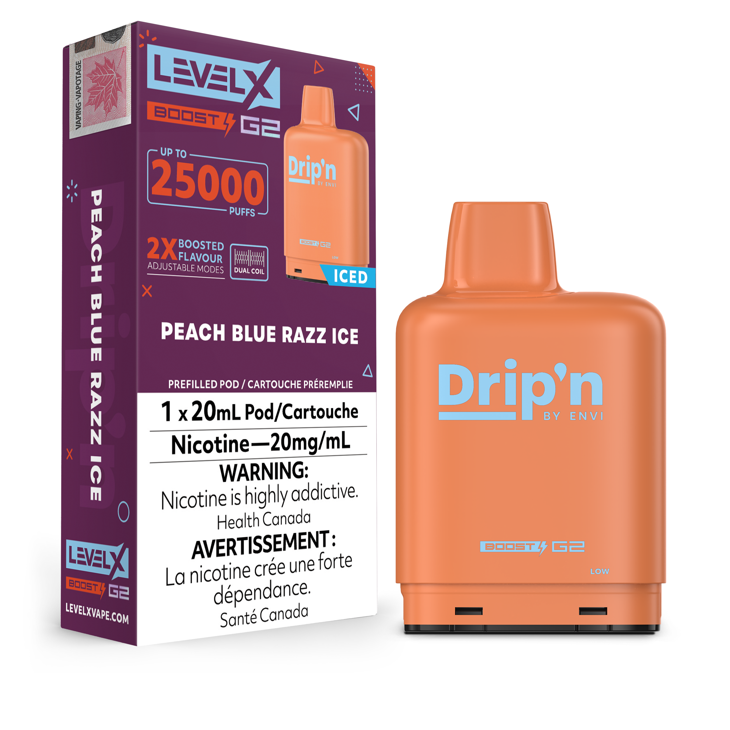 Peach Blue Razz Ice by Level X Drip'n G2 Boost 25K