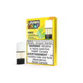 Lemon Drop Punch vape pods, 3-pack, 20mg nicotine, with one clear pod next to the yellow box.