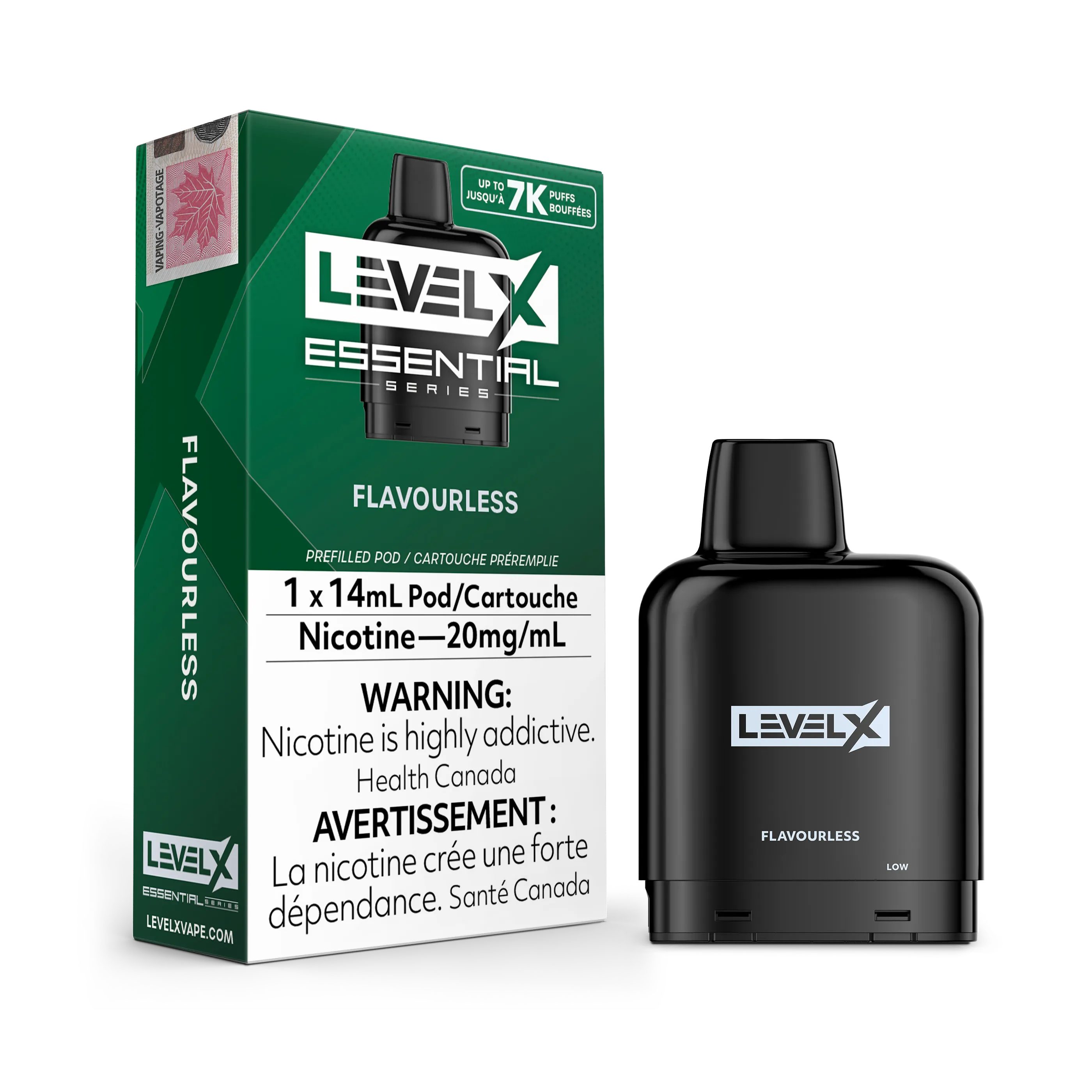 Level X Essential Pods 7K in Minty flavor, with a black pod and green packaging.