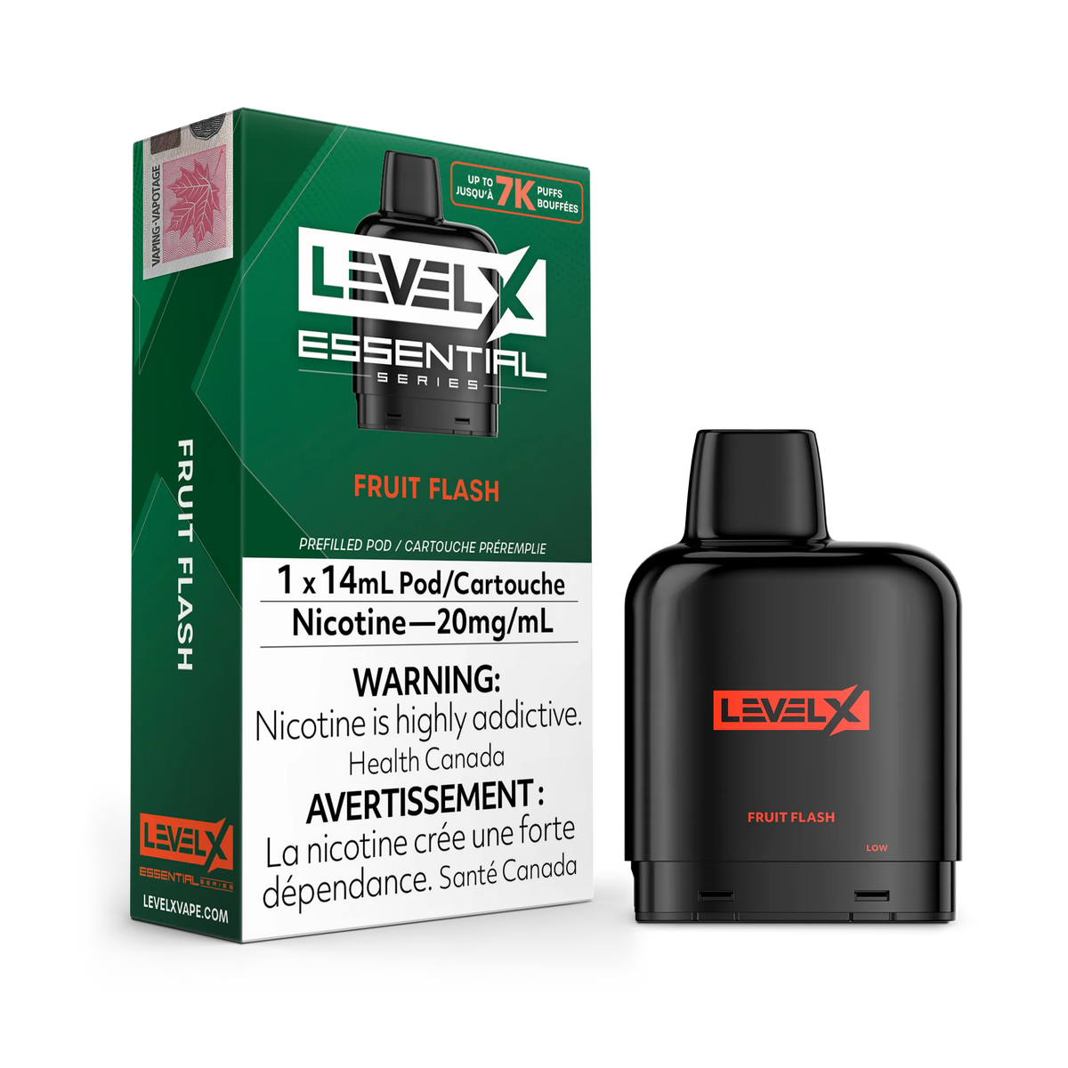 Level X Essential Pods 7K in Minty flavor, with a black pod and green packaging.