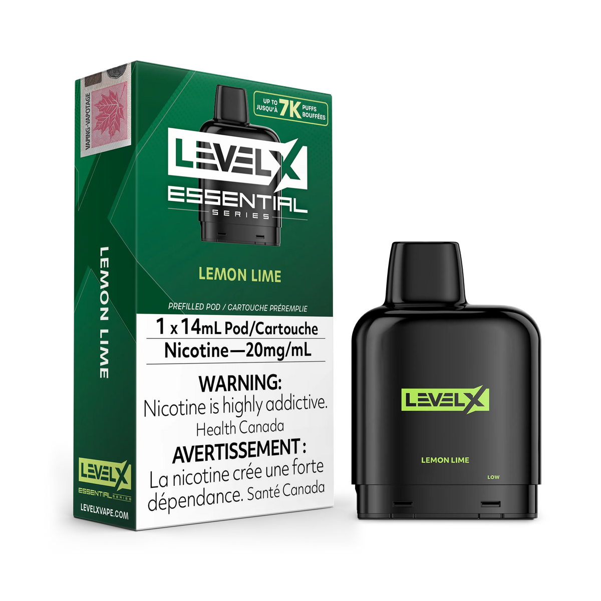 Level X Essential Pods 7K in Minty flavor, with a black pod and green packaging.