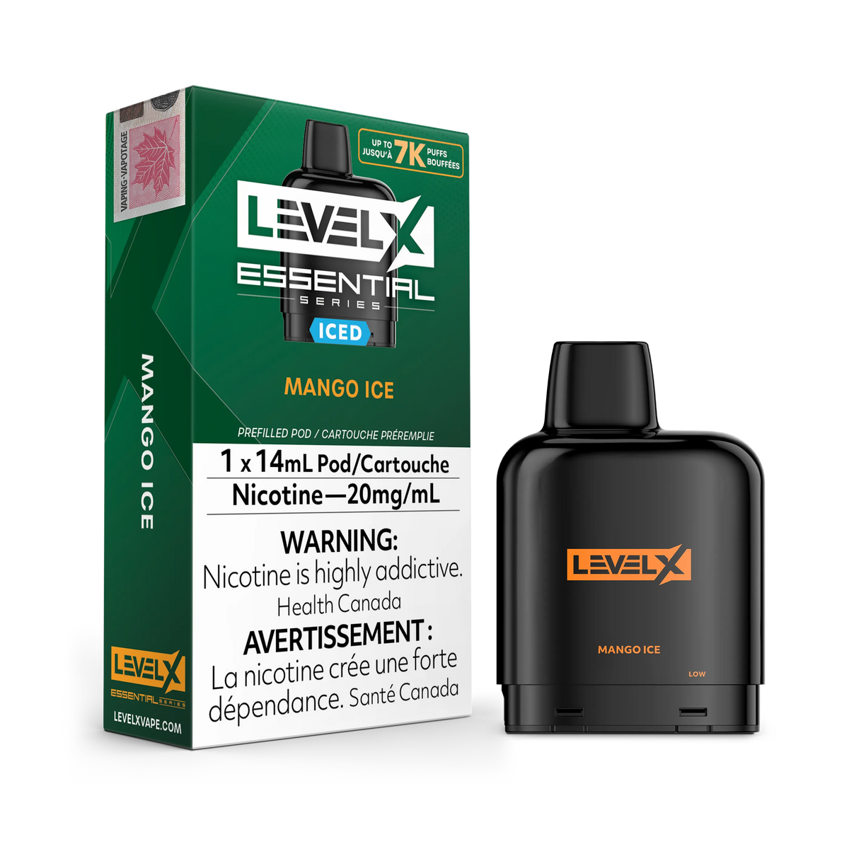 Level X Essential Pods 7K in Minty flavor, with a black pod and green packaging.