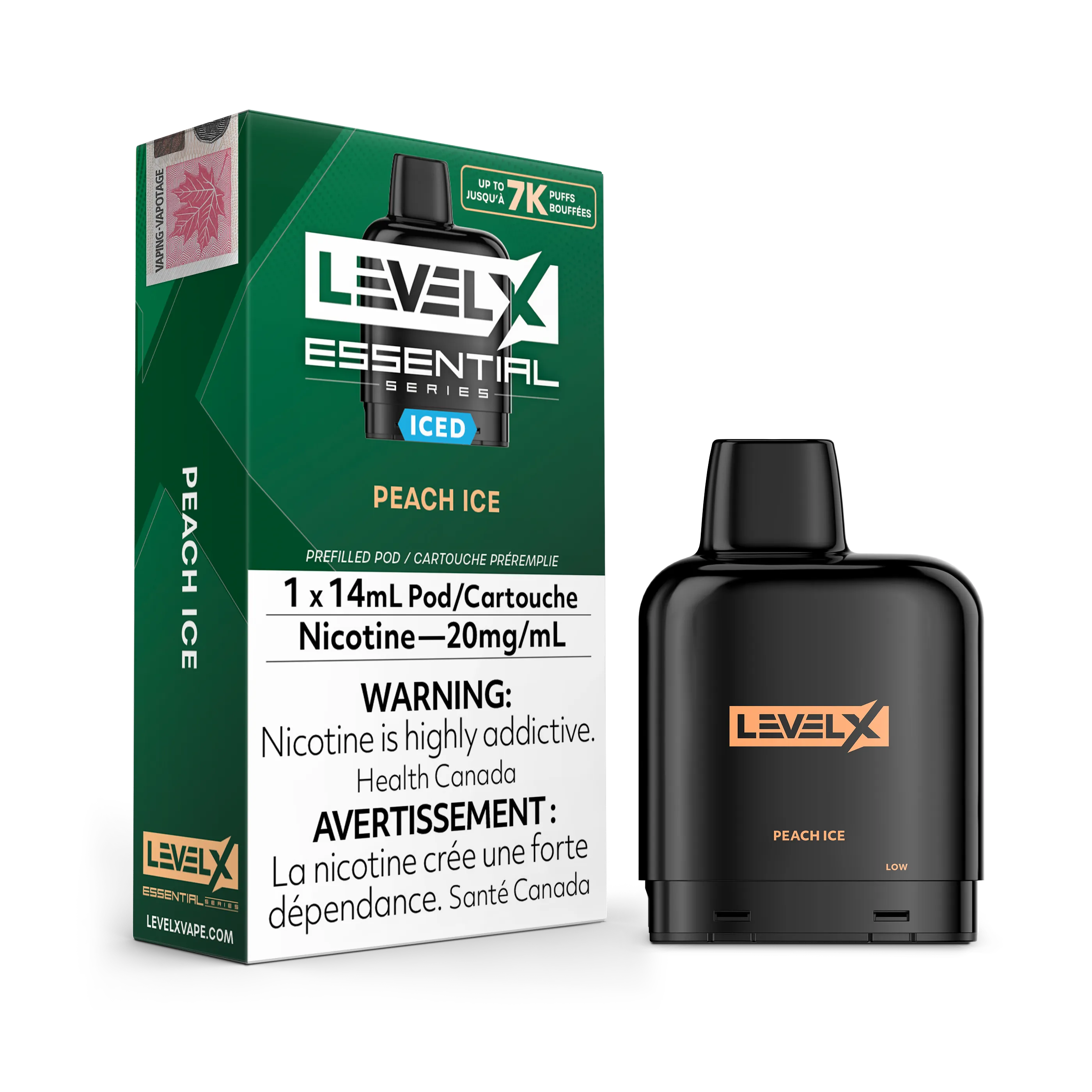 Level X Essential Pods 7K in Minty flavor, with a black pod and green packaging.