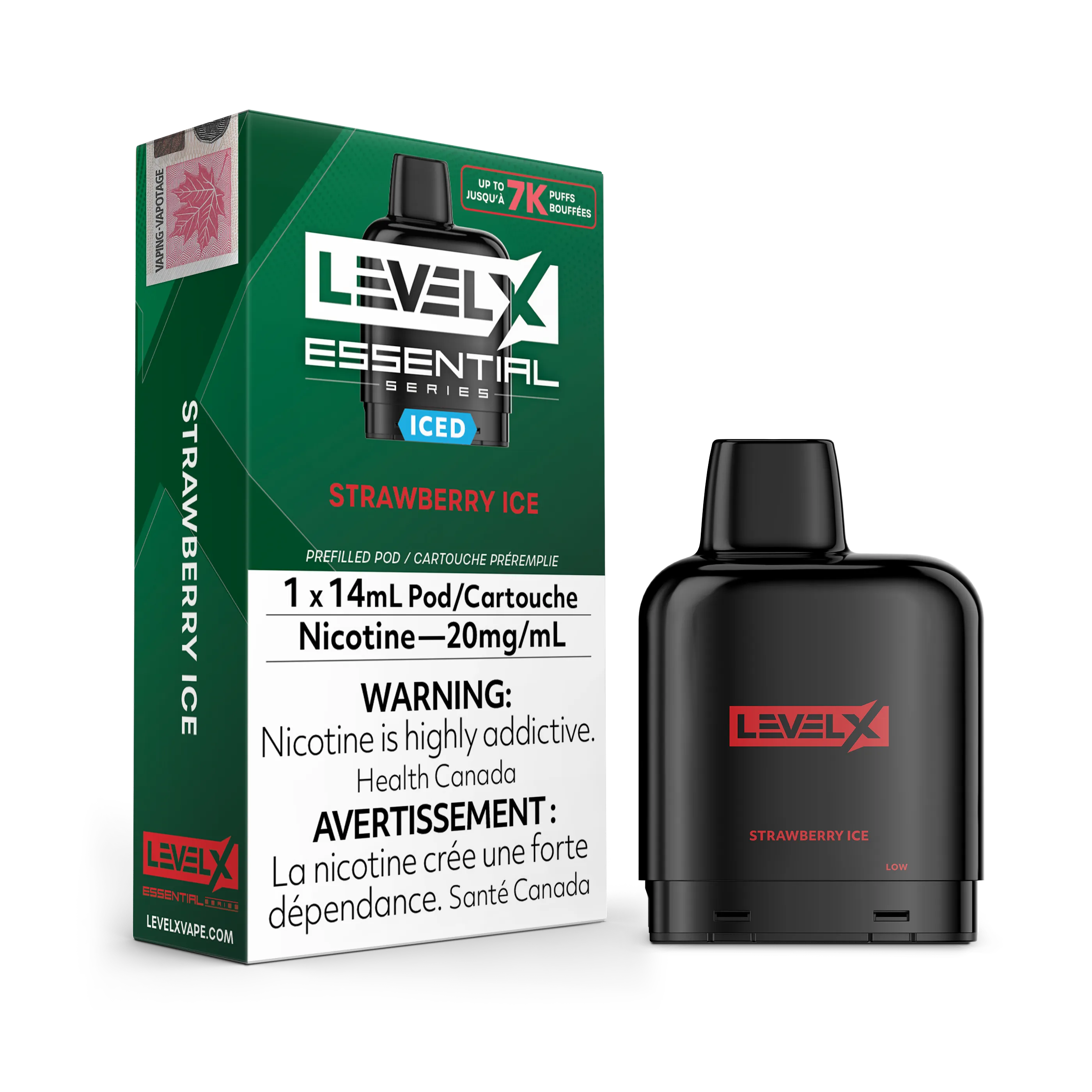 Level X Essential Pods 7K in Minty flavor, with a black pod and green packaging.