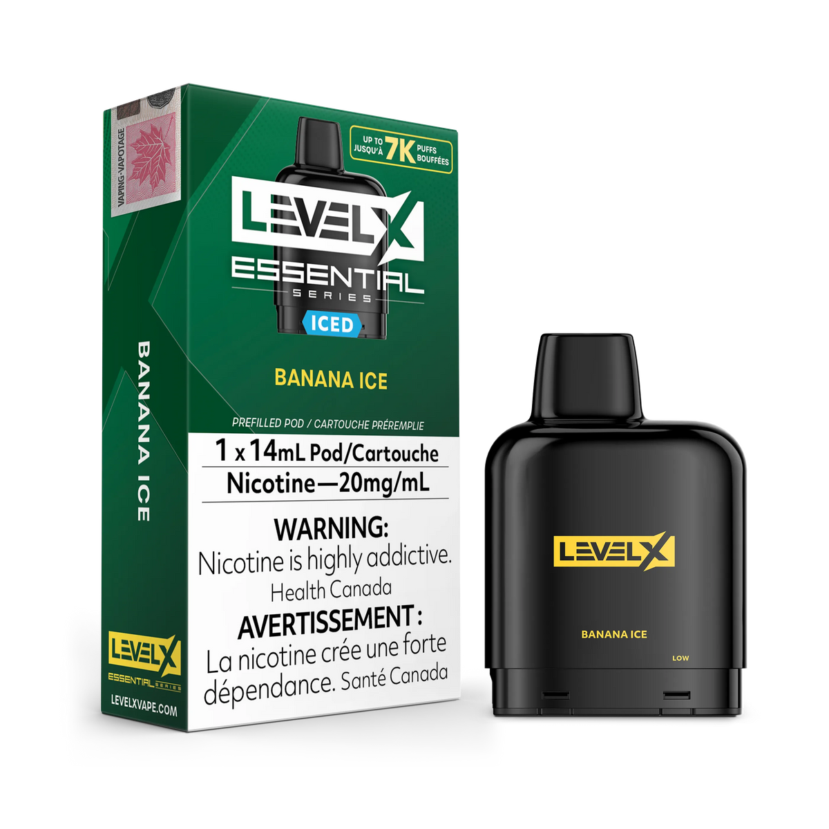 Level X Essential Pods 7K in Minty flavor, with a black pod and green packaging.