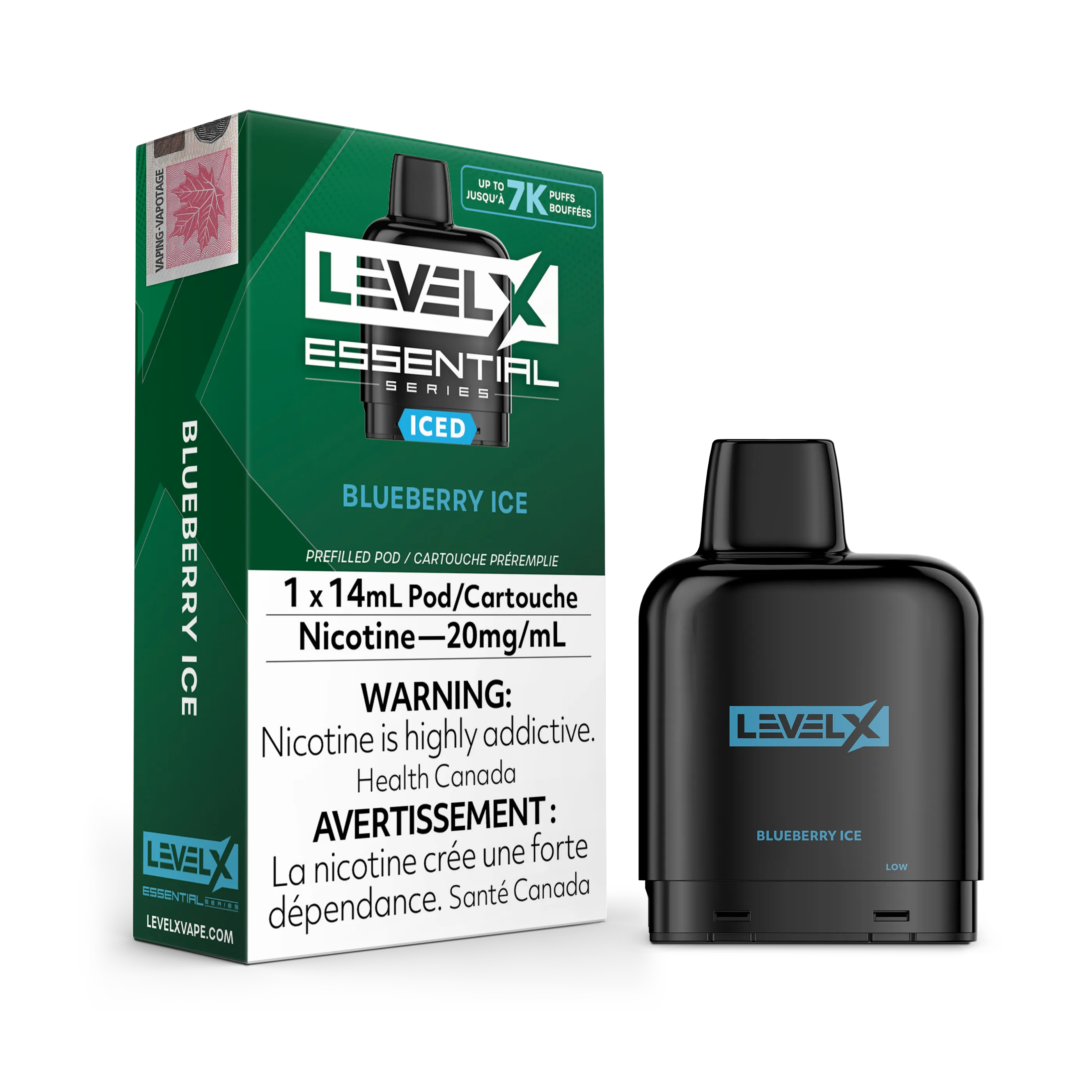 Level X Essential Pods 7K in Minty flavor, with a black pod and green packaging.